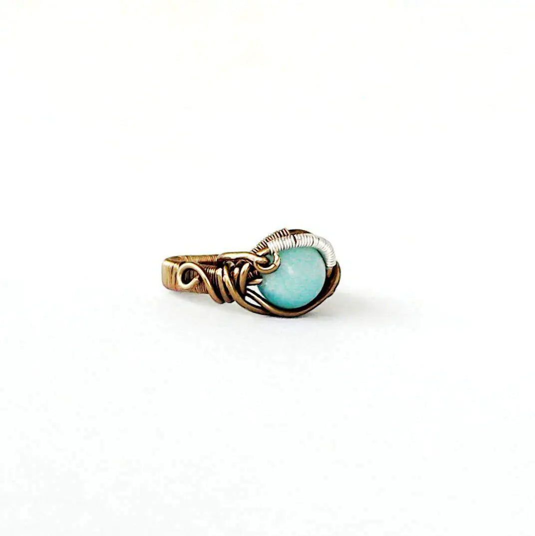 Blue Amazonite Healing Crystal Statement Ring in Antique Bronze DesignsbyNatureGems