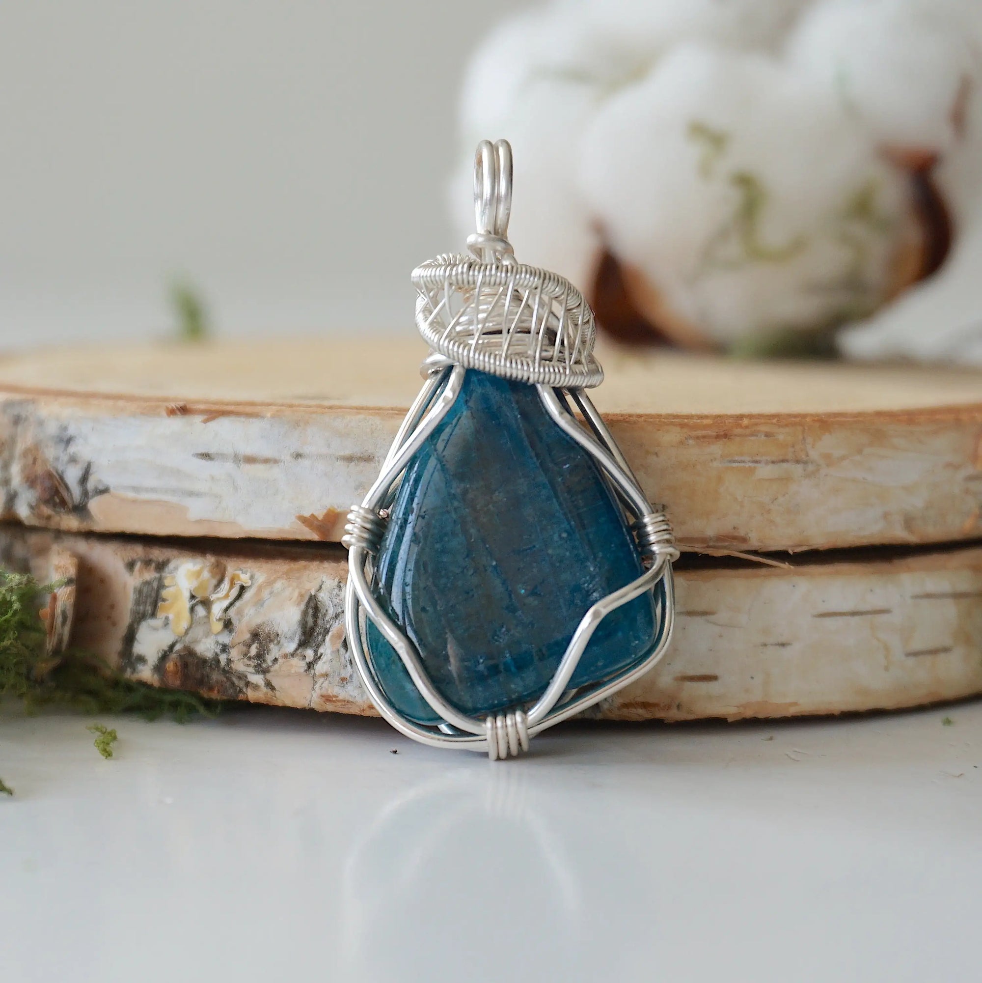 Blue Apatite Necklace - Sterling Silver Plated Designs by Nature Gems