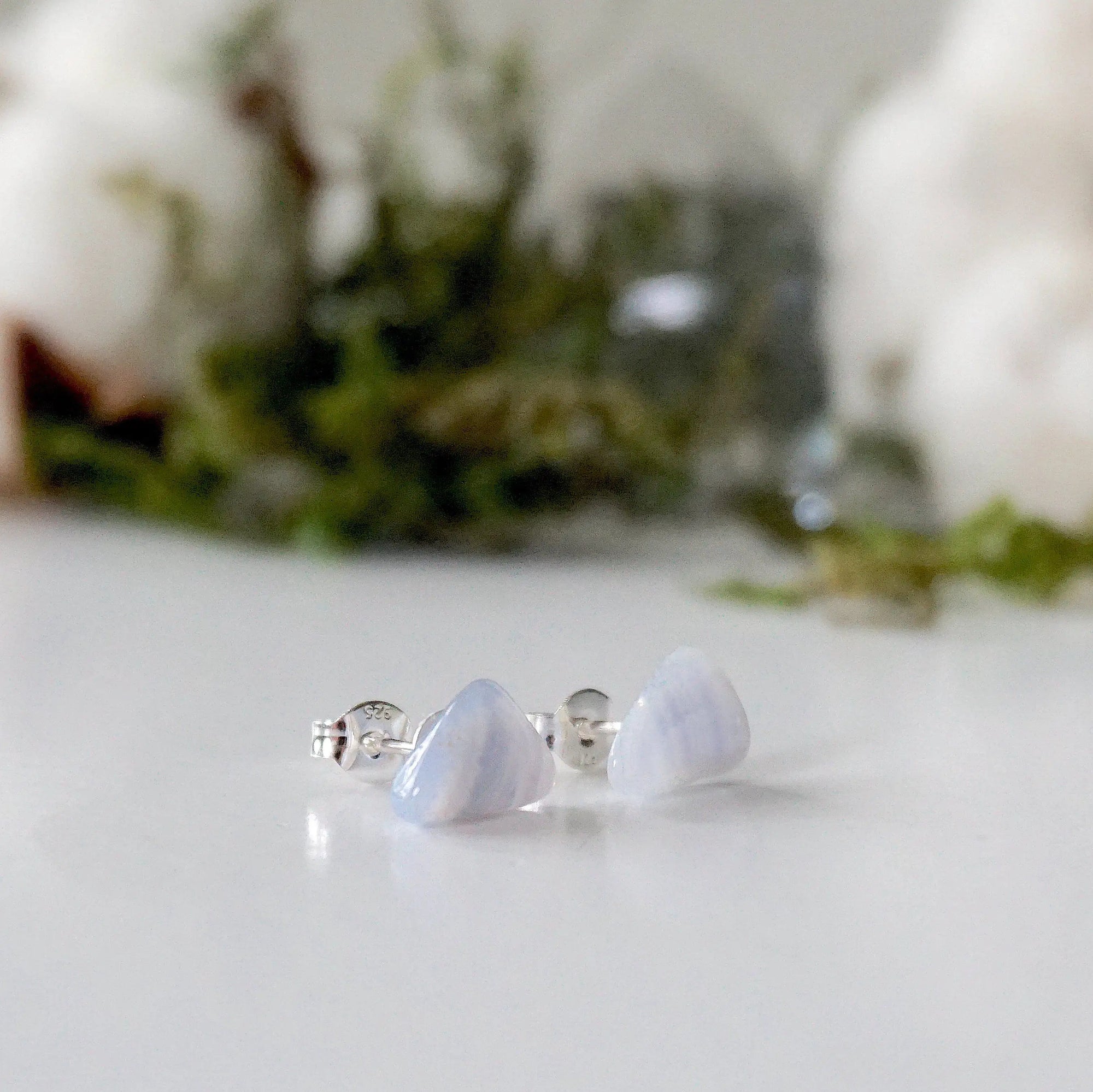 Blue Lace Agate Stud Earrings - Sterling Silver Designs by Nature Gems