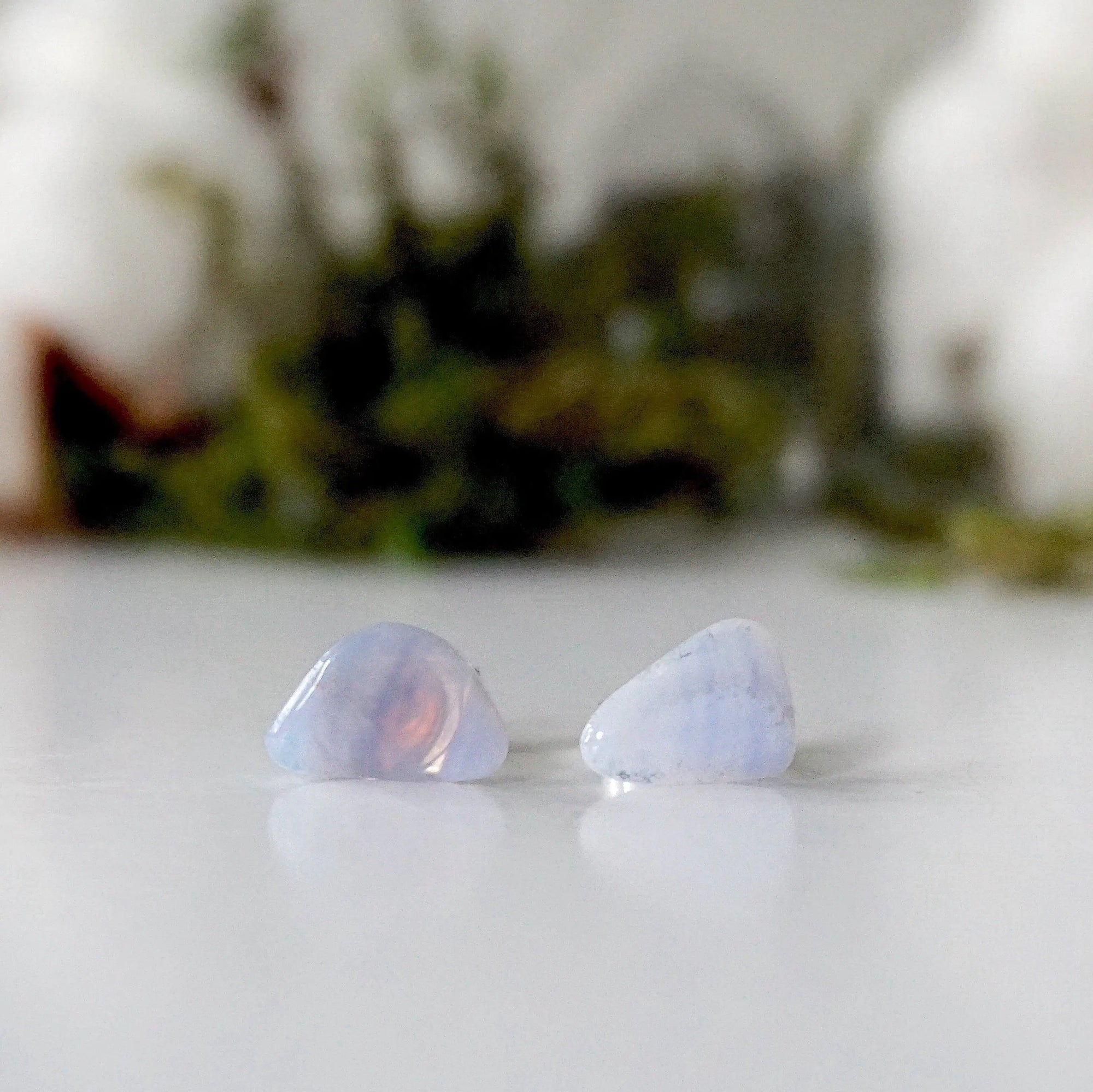 Blue Lace Agate Stud Earrings - Sterling Silver Designs by Nature Gems