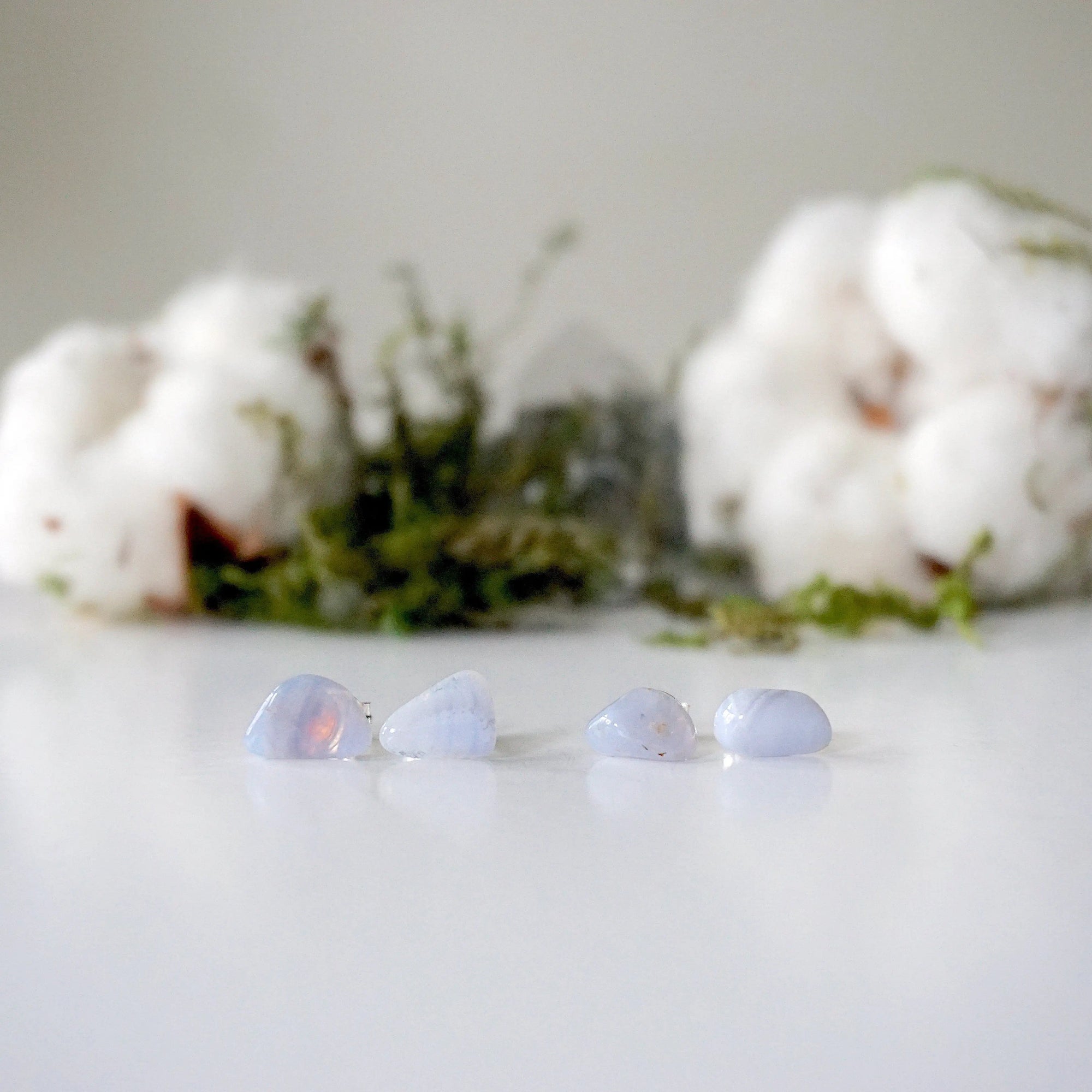 Blue Lace Agate Stud Earrings - Sterling Silver Designs by Nature Gems