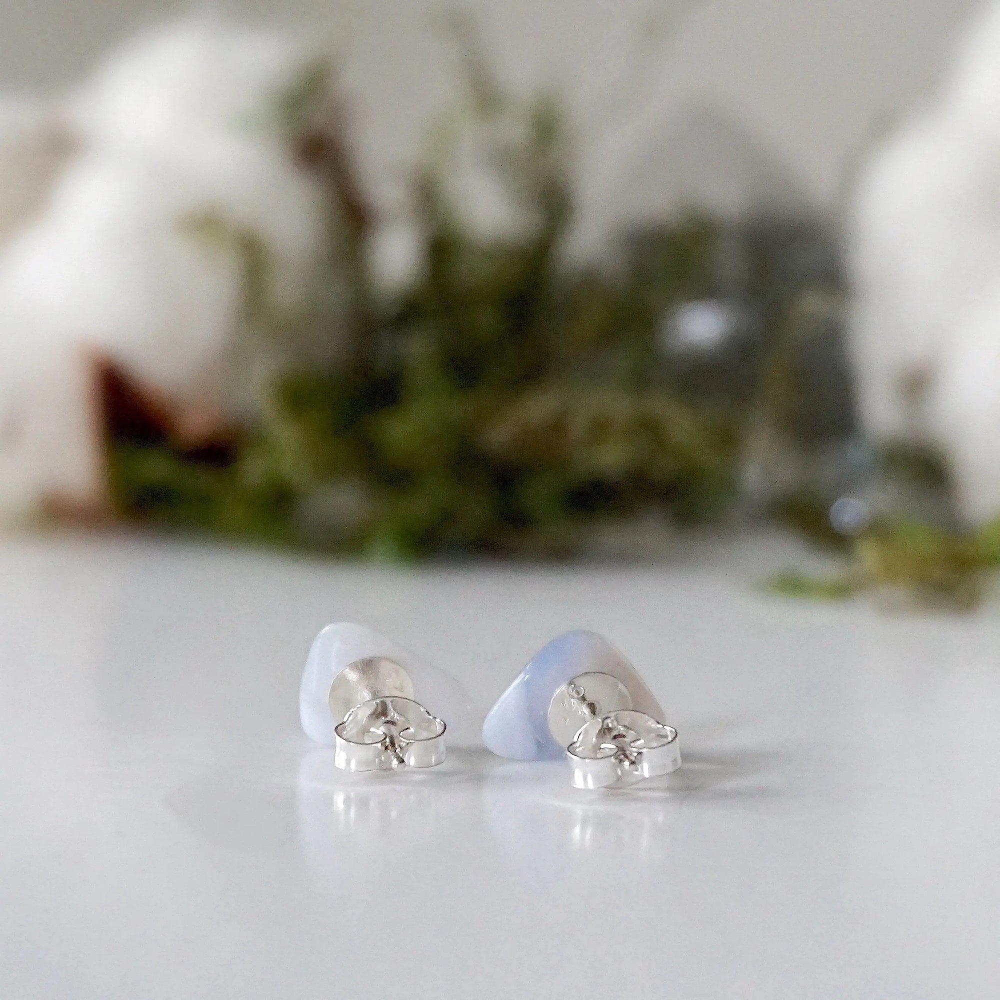 Blue Lace Agate Stud Earrings - Sterling Silver Designs by Nature Gems