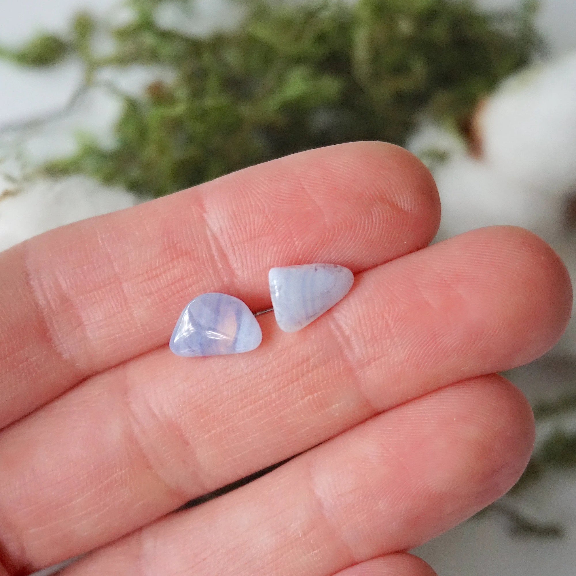 Blue Lace Agate Stud Earrings - Sterling Silver Designs by Nature Gems