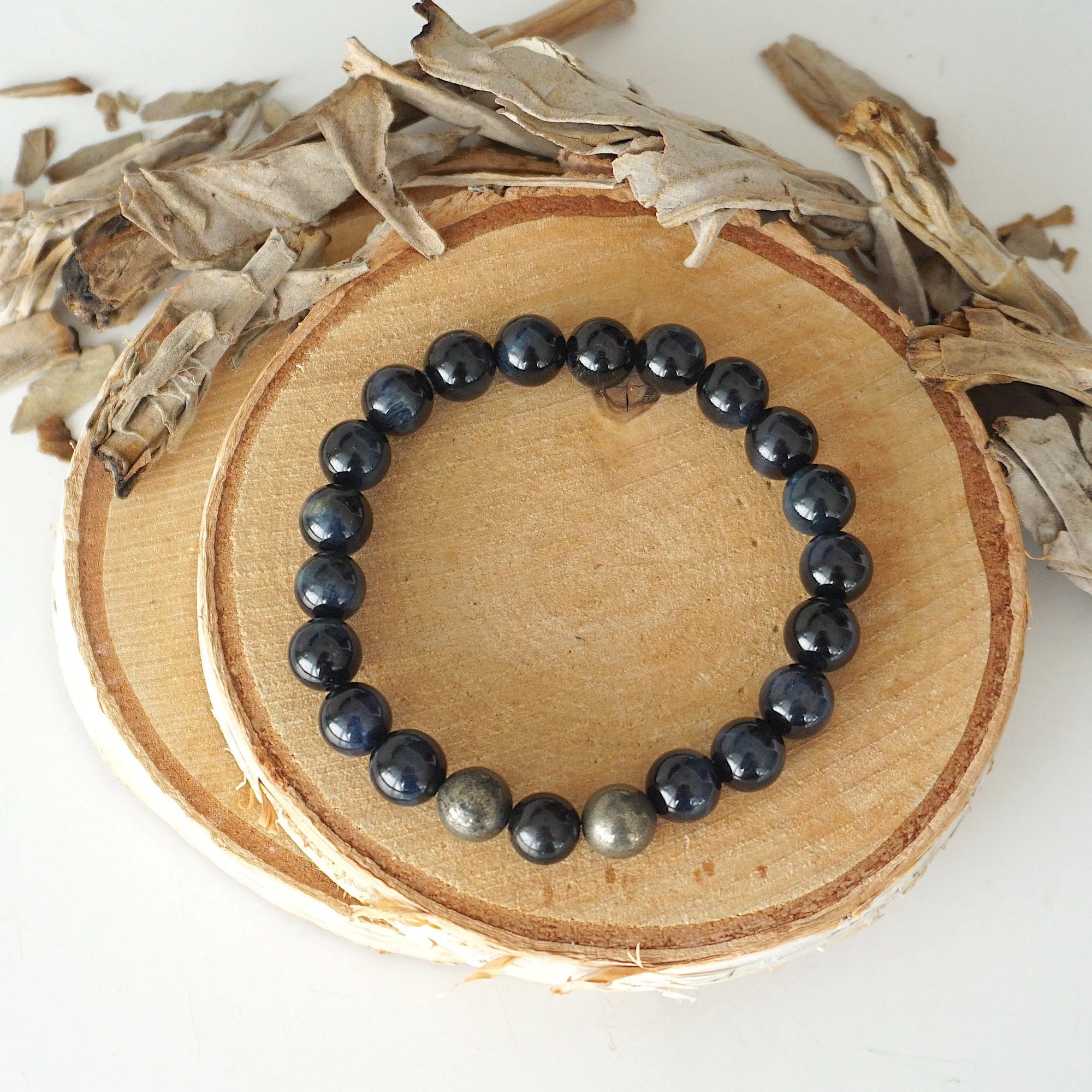 Blue Tiger’s Eye Mala Bracelet - Healing Crystal for Meditation, Intuition, and Drive DesignsbyNatureGems
