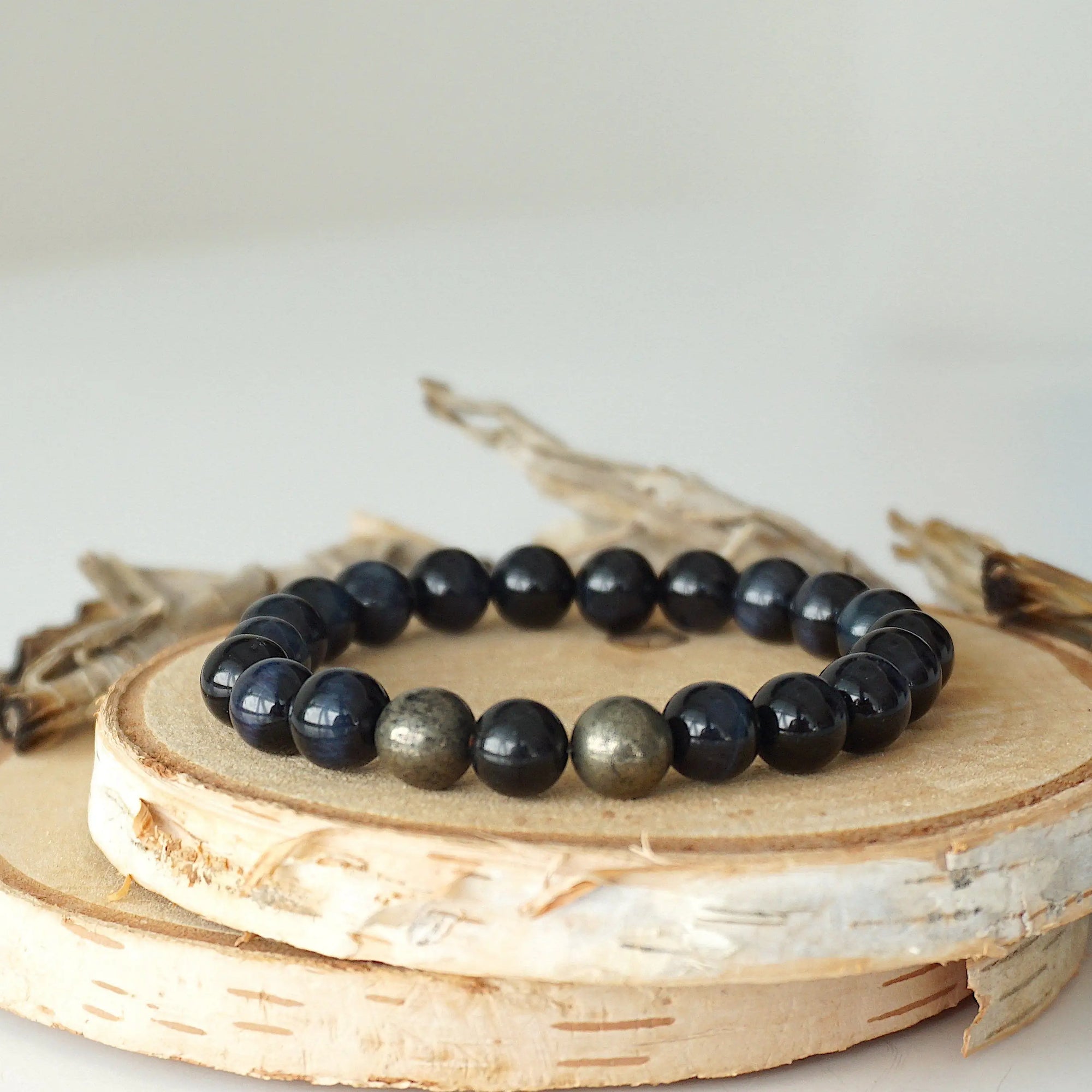 Blue Tiger’s Eye Mala Bracelet - Healing Crystal for Meditation, Intuition, and Drive DesignsbyNatureGems