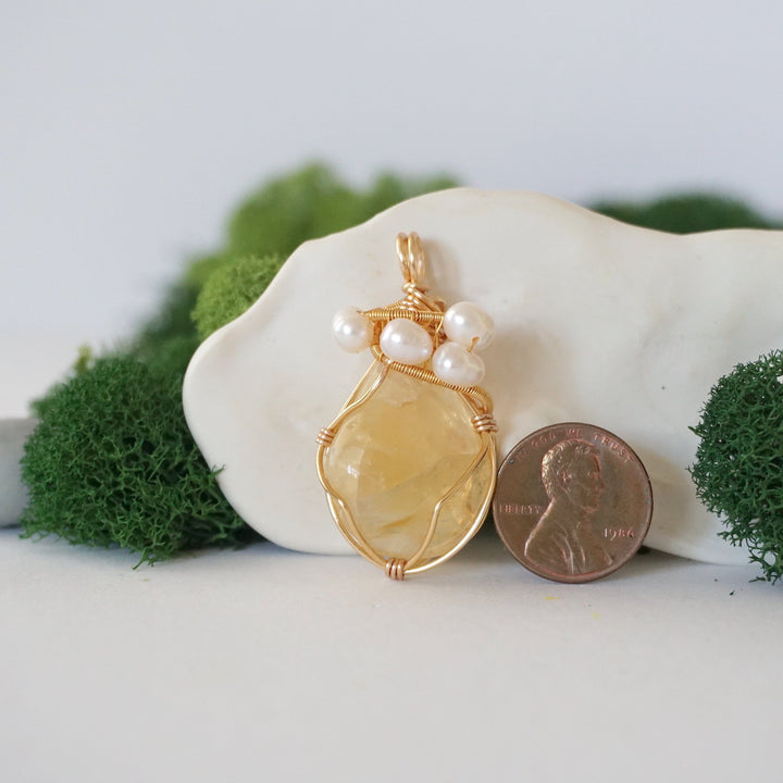 Citrine and Pearl Necklace - Gold Plated Necklace Designs by Nature Gems