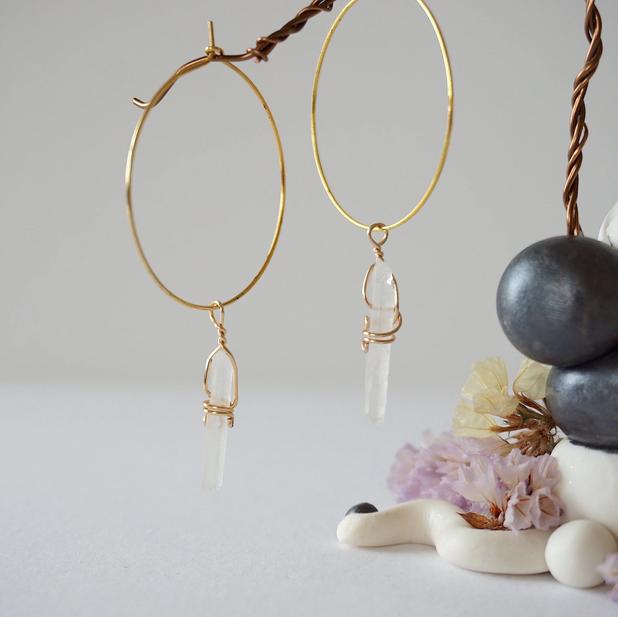 Clear Quartz Gold Plated Hoop Earring Designs by Nature Gems