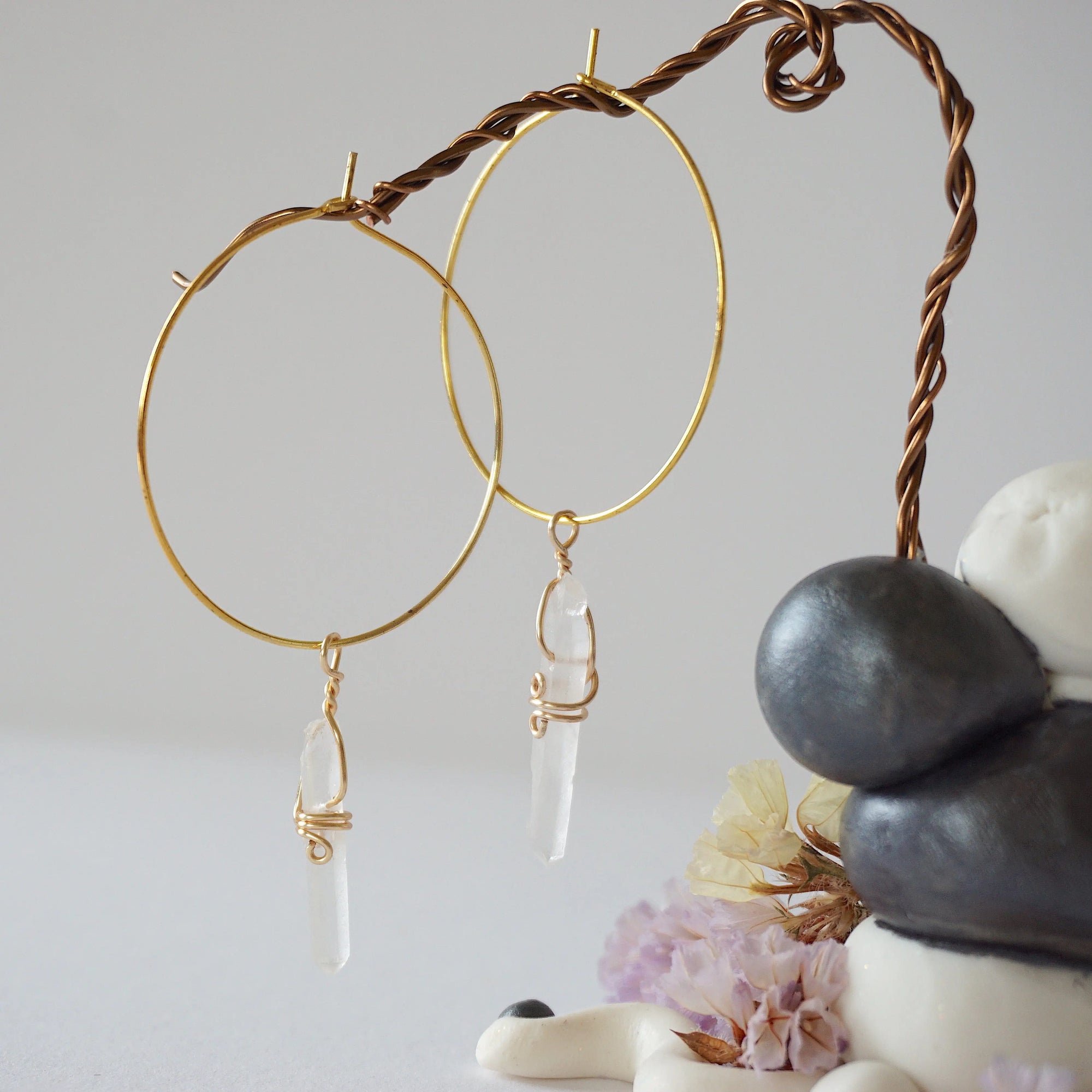 Clear Quartz Gold Plated Hoop Earring Designs by Nature Gems