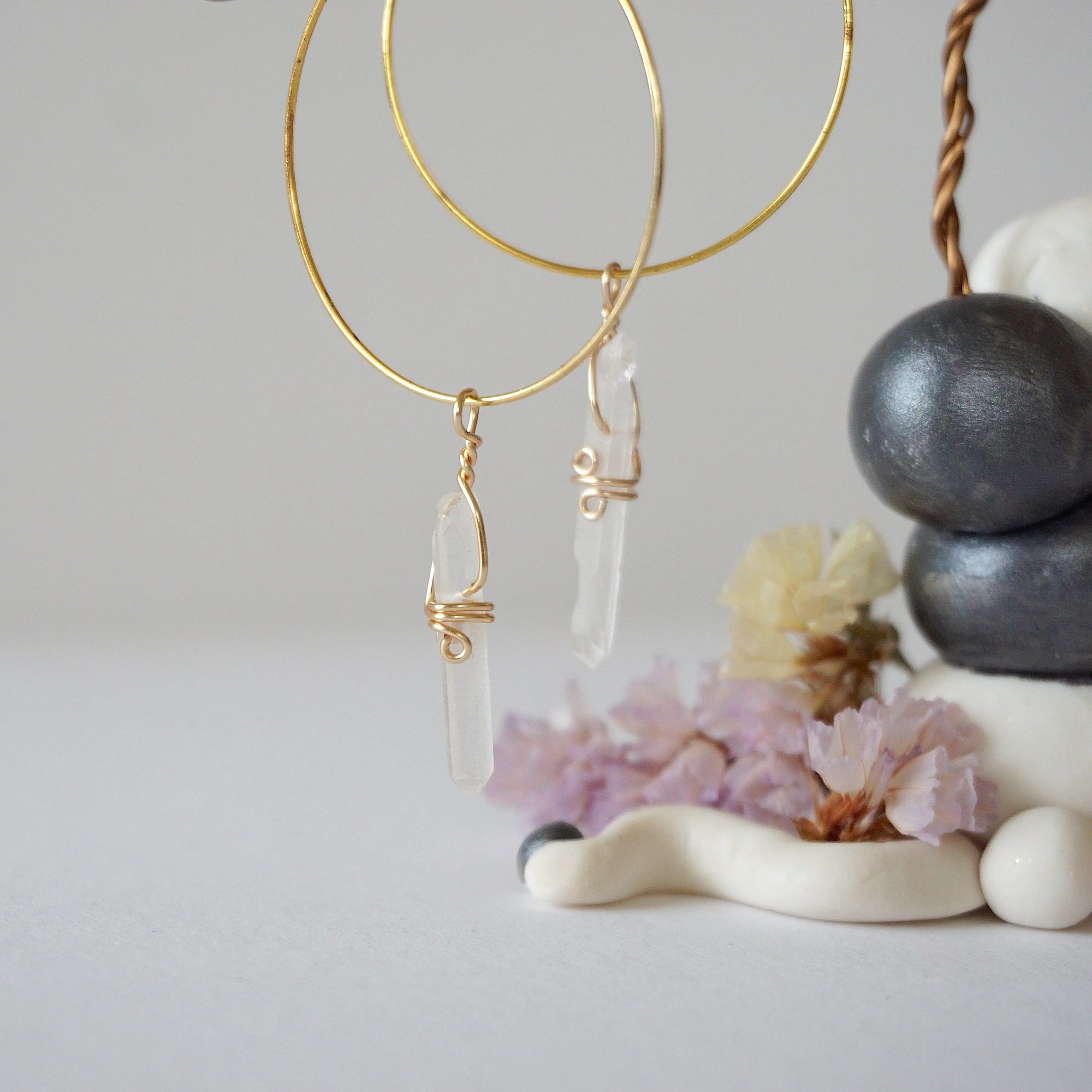 Clear Quartz Gold Plated Hoop Earring Designs by Nature Gems
