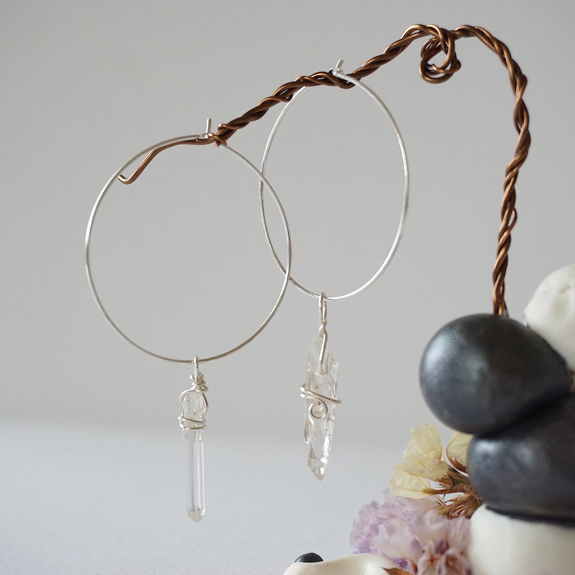Clear Quartz Silver Plated Hoop Earring Designs by Nature Gems