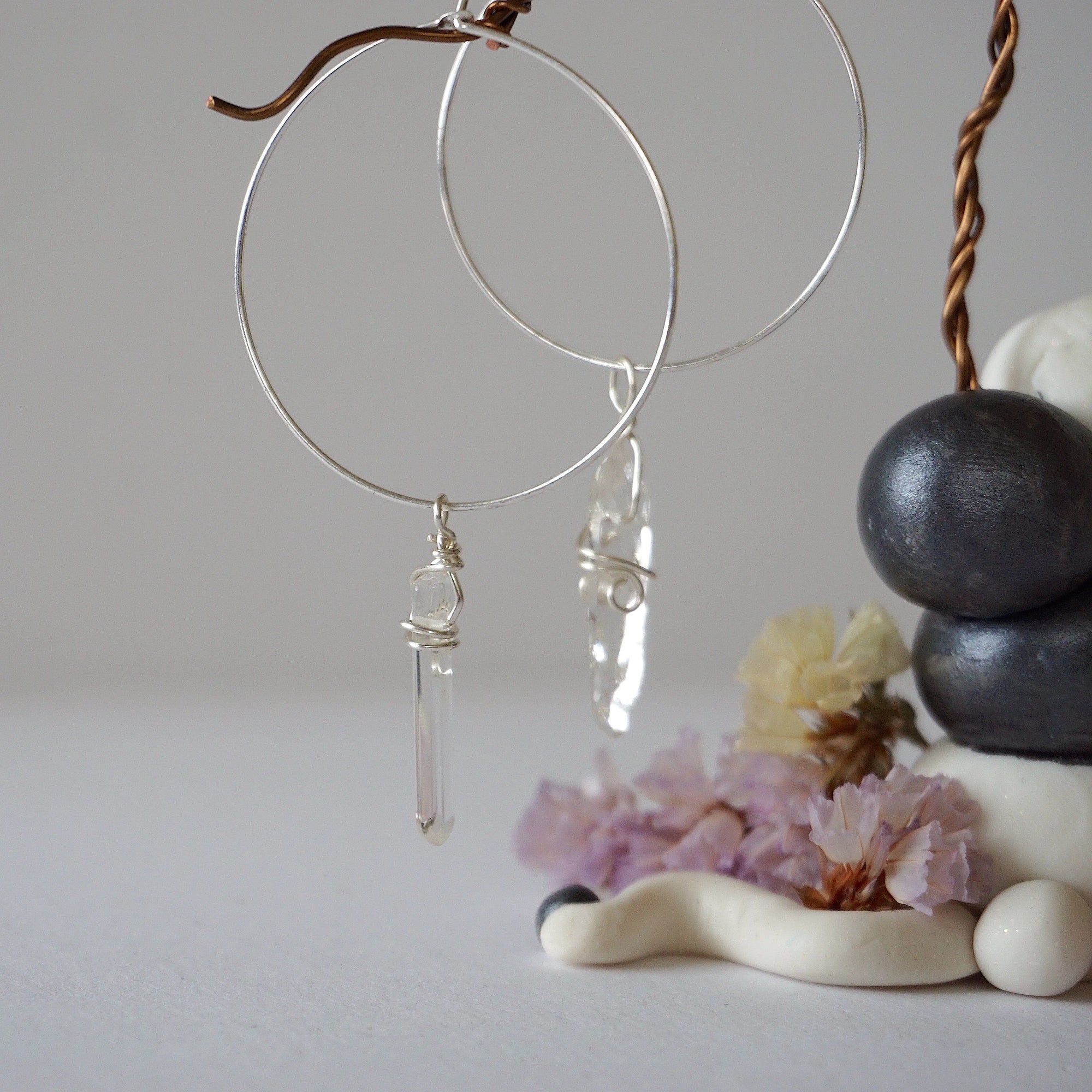 Clear Quartz Silver Plated Hoop Earring Designs by Nature Gems