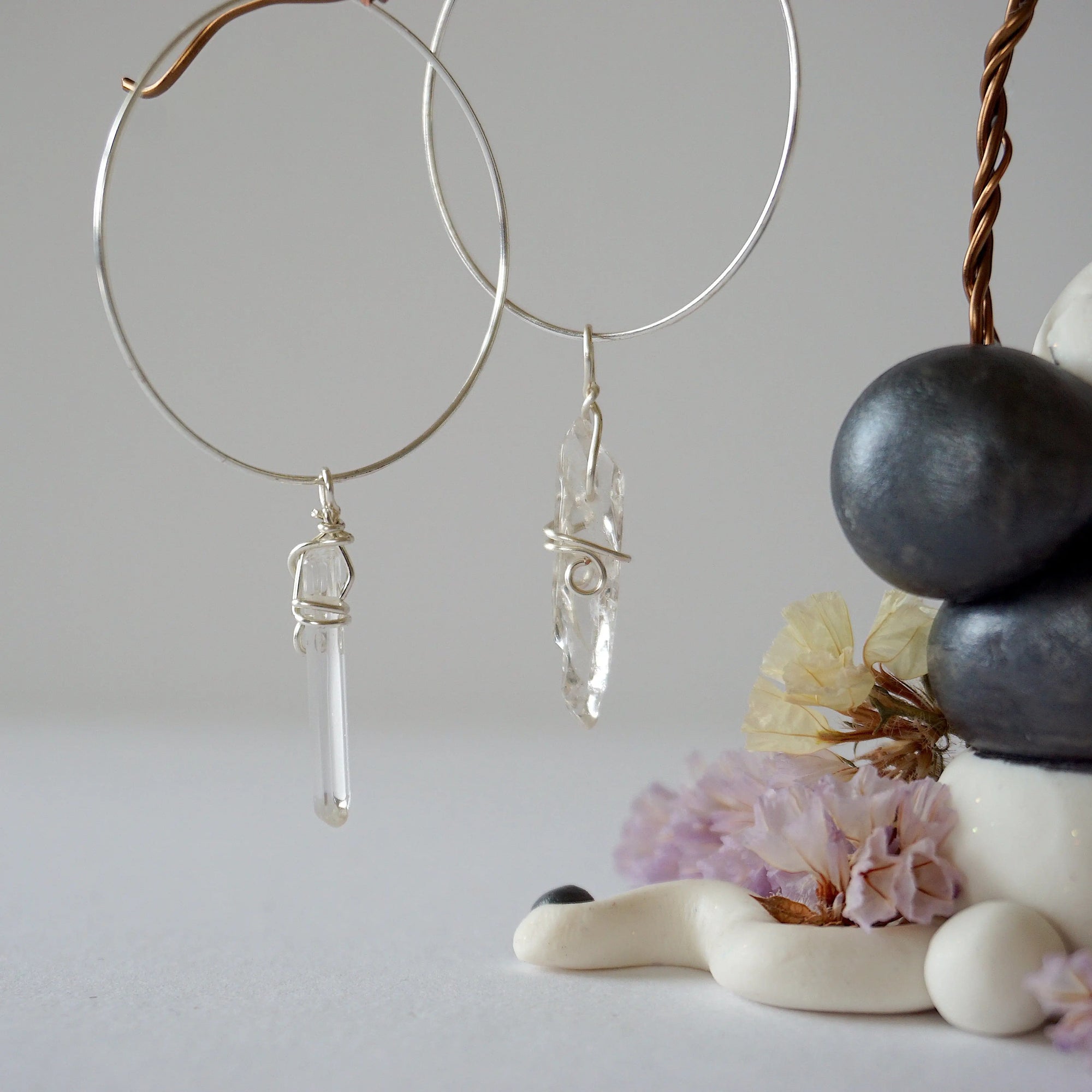 Clear Quartz Silver Plated Hoop Earring Designs by Nature Gems