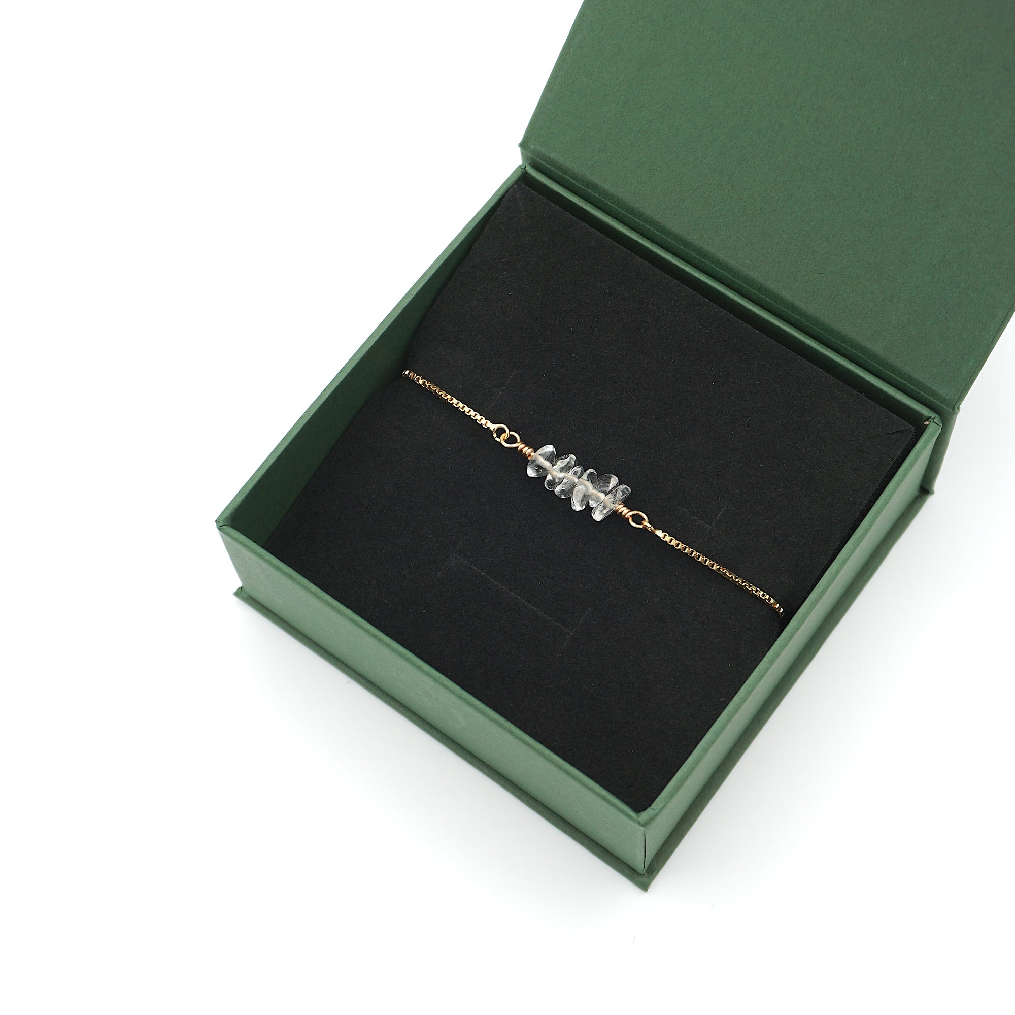 Natural clear quartz slider bracelet in elegant gift box ready for gifting - April alternative birthstone jewelry by Designs by Nature Gems