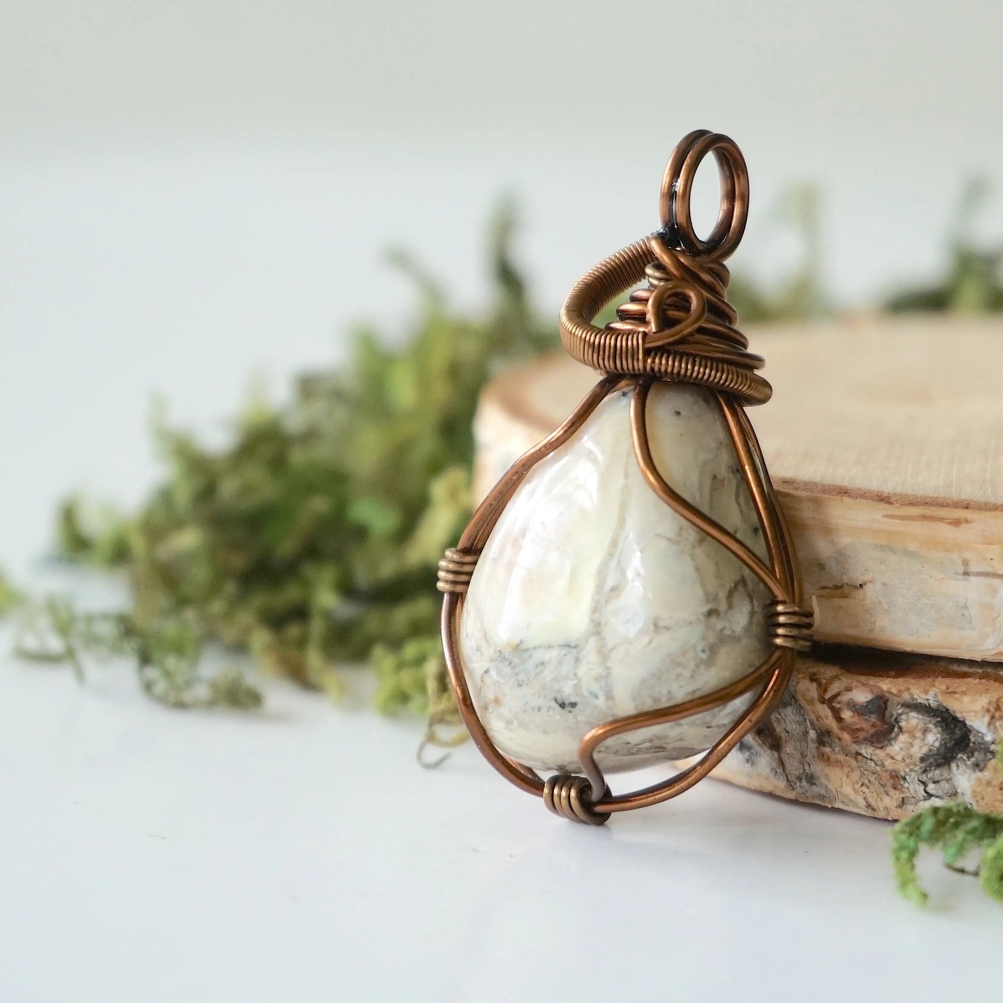 Common Opal Pendant Necklace - Antique Brass Designs by Nature Gems