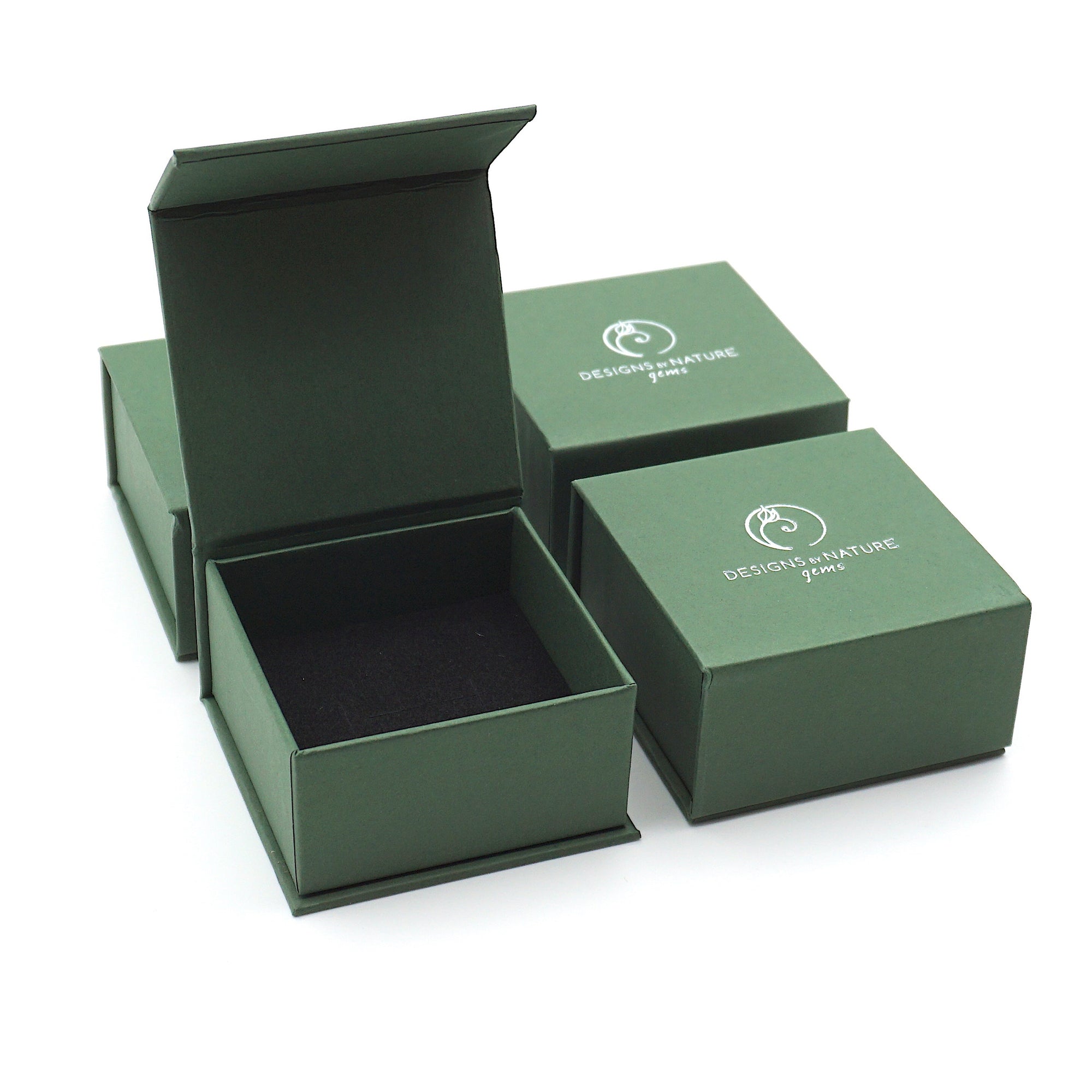 Branded Designs by Nature Gems jewelry box for aquamarine moon necklace, sterling silver, artisan minimalist gift packaging