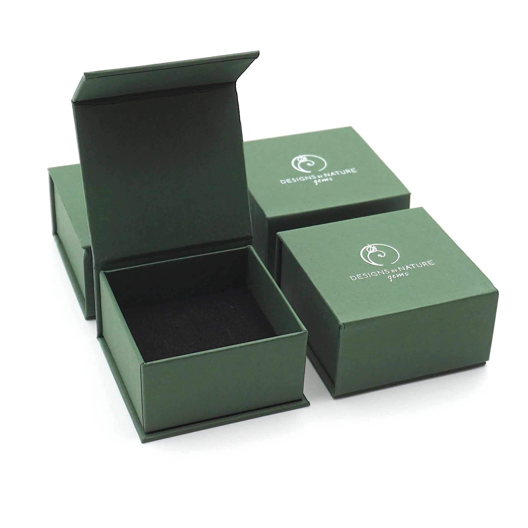 Branded Designs by Nature Gems jewelry box for aquamarine moon necklace, sterling silver, artisan minimalist gift packaging