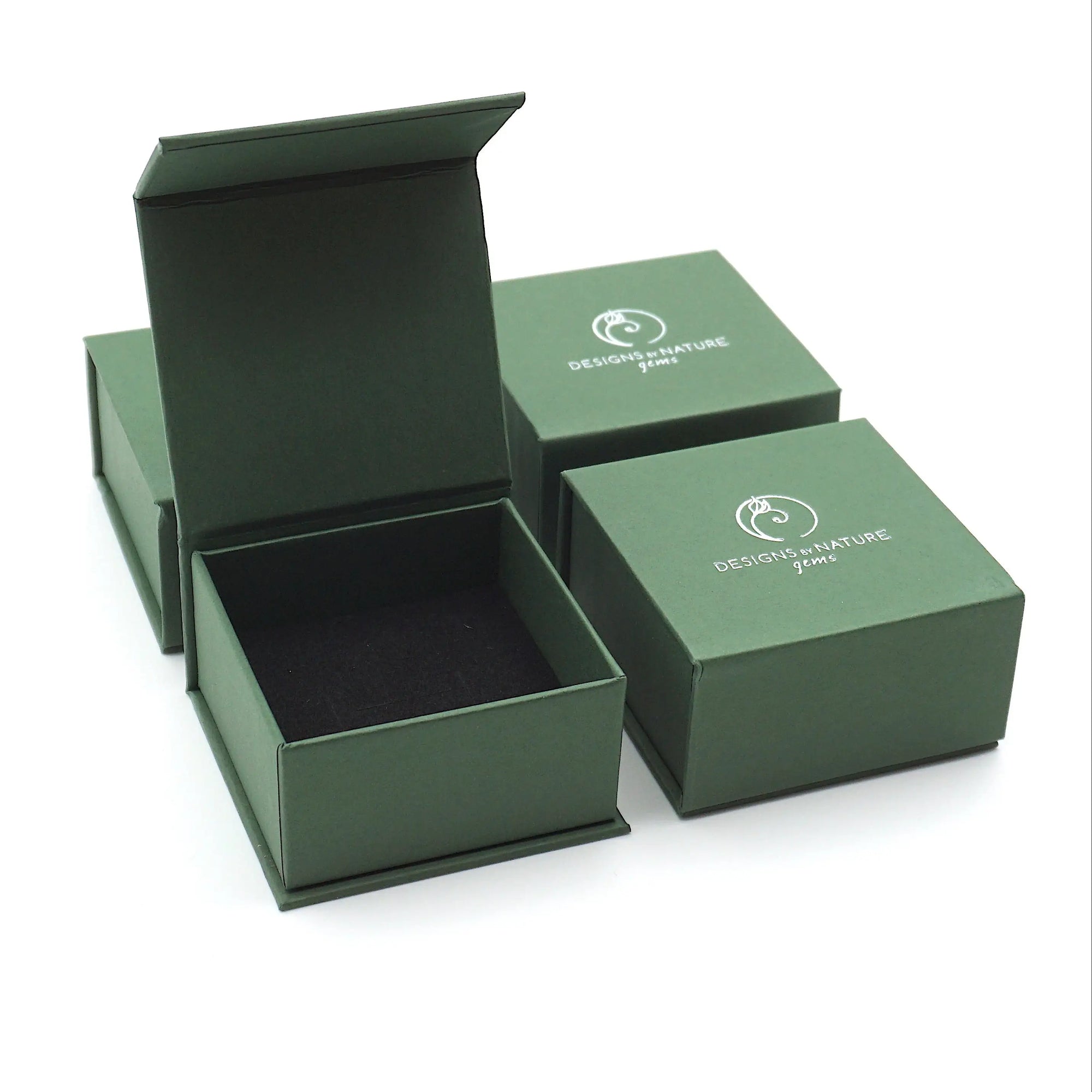 Designs by Nature Gems jewelry box packaging for handcrafted emerald and lotus necklace for women