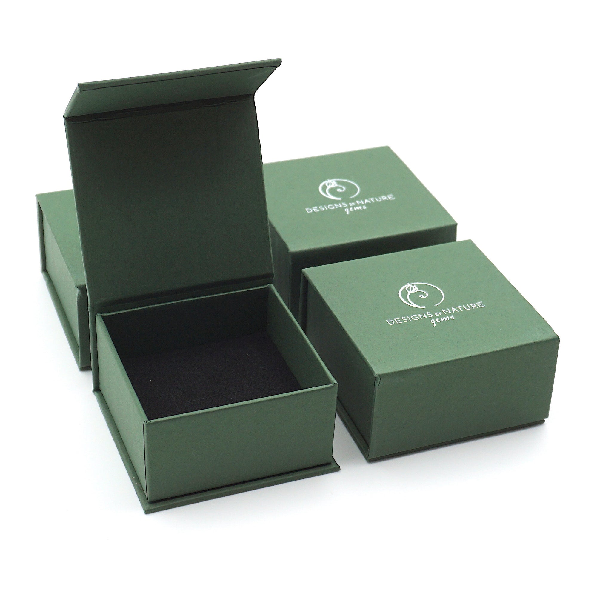 Designs by Nature Gems jewelry box packaging for handcrafted minimalist emerald necklace for women