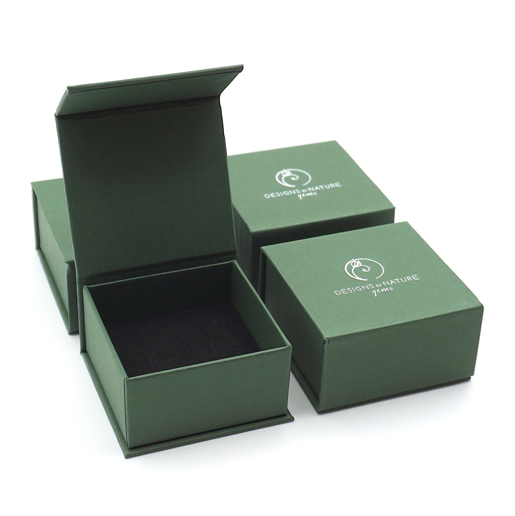 Branded Designs by Nature Gems jewelry box for minimalist aquamarine necklace, soft silver finish, luxury handcrafted gift packaging