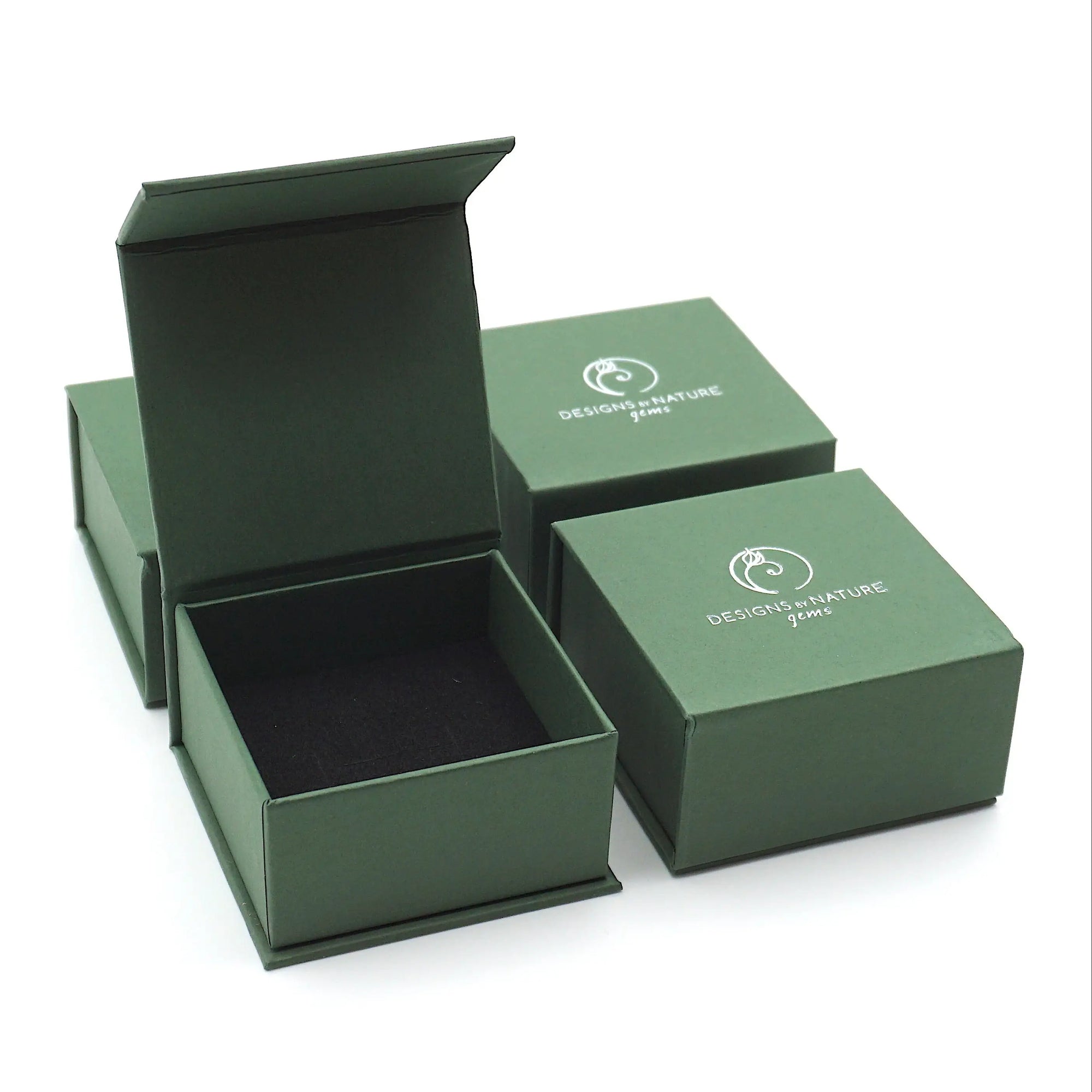 Branded Designs by Nature Gems jewelry box for minimalist aquamarine necklace, soft silver finish, luxury handcrafted gift packaging