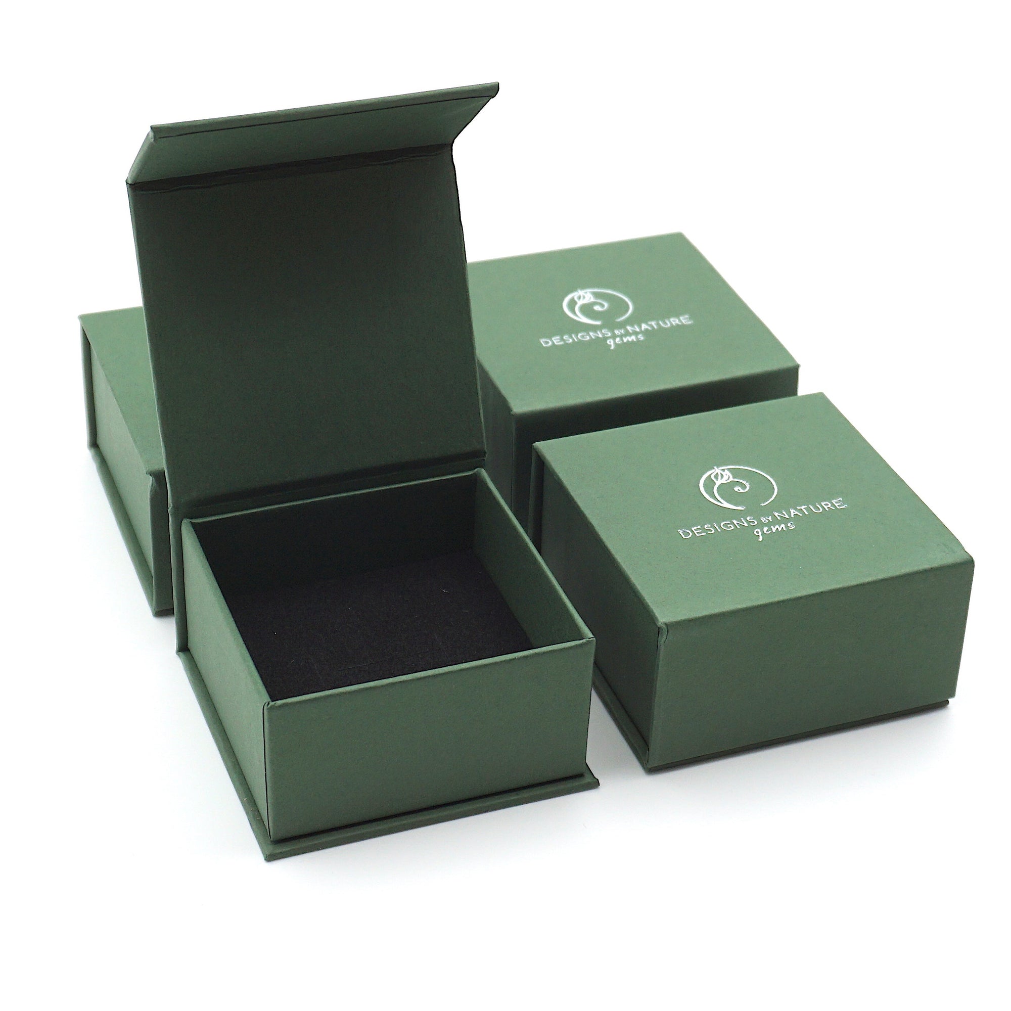 Branded Designs by Nature Gems jewelry box for minimalist aquamarine necklace, soft silver finish, luxury handcrafted gift packaging