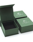 Designs by Nature Gems branded jewelry box packaging for minimalist raw amethyst gold necklace