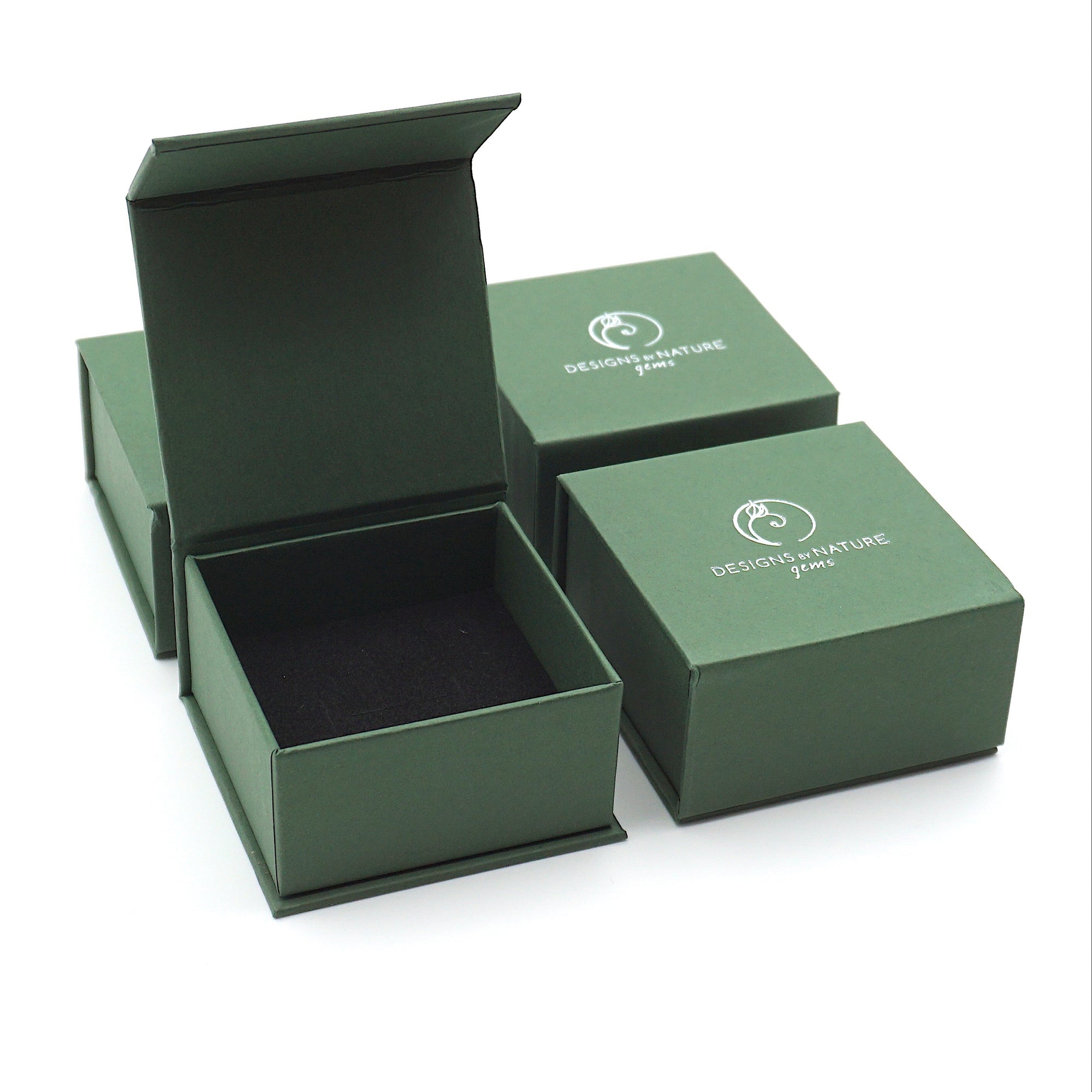 Designs by Nature Gems branded jewelry box packaging for raw amethyst gold vermeil ring