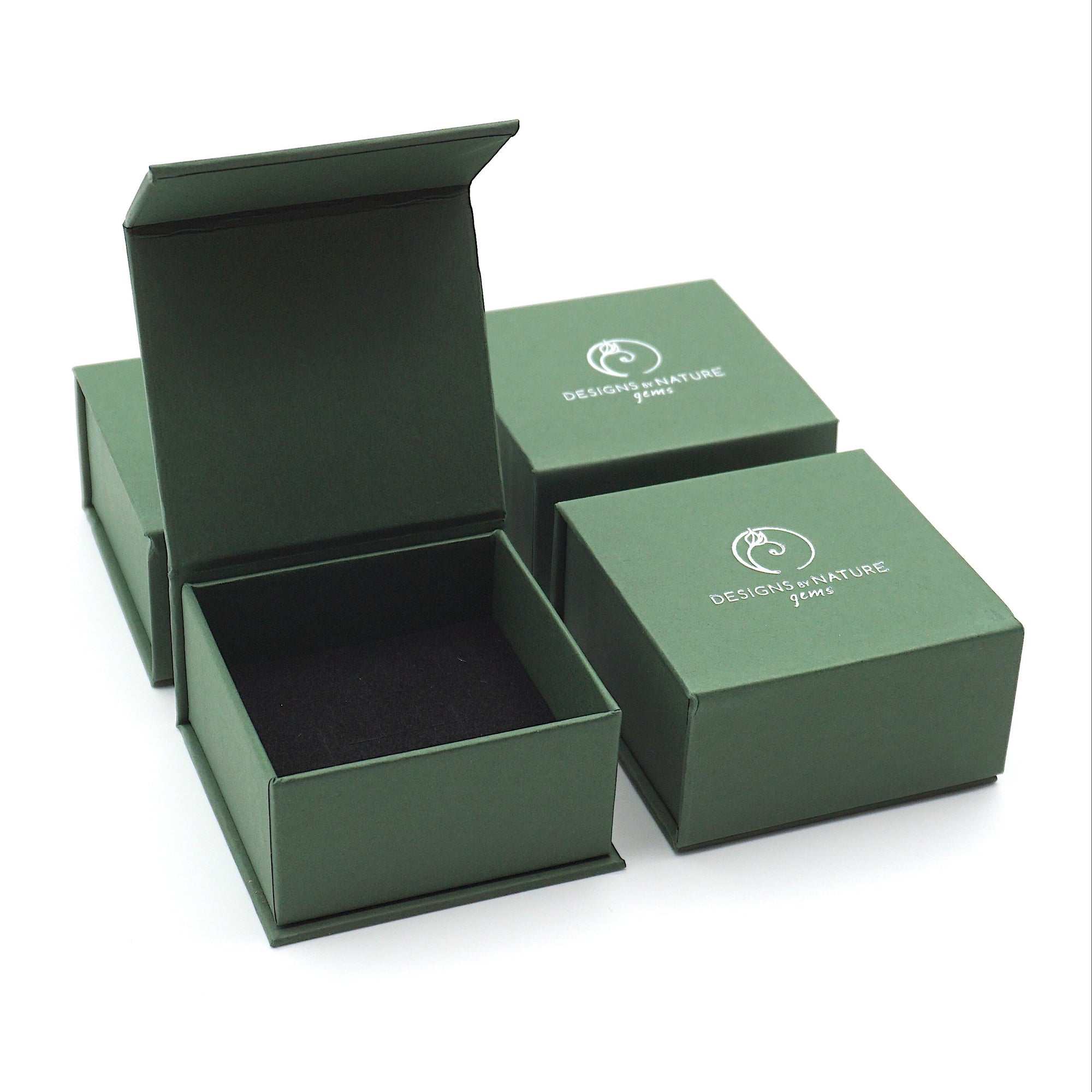 Designs by Nature Gems branded jewelry box packaging for raw amethyst sterling silver ring