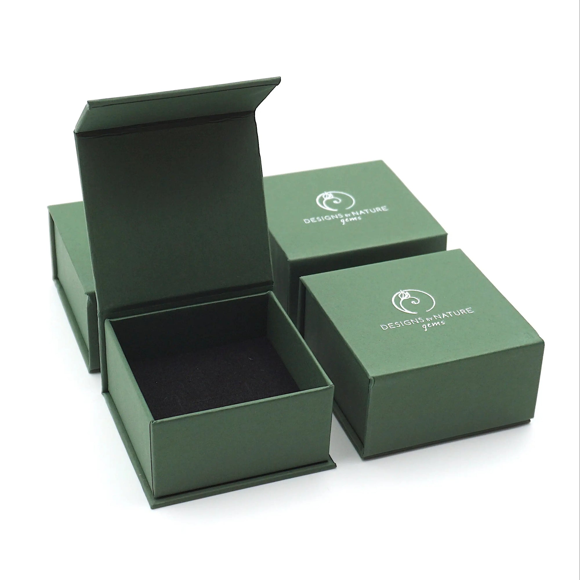 Branded Designs by Nature Gems jewelry box for raw aquamarine stud earrings in gold vermeil, luxury handcrafted gift packaging