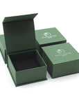 Branded Designs by Nature Gems jewelry box for raw aquamarine stud earrings in gold vermeil, luxury handcrafted gift packaging