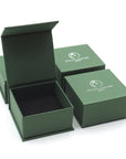 Branded Designs by Nature Gems jewelry box for raw aquamarine stud earrings in sterling silver, luxury handcrafted gift packaging