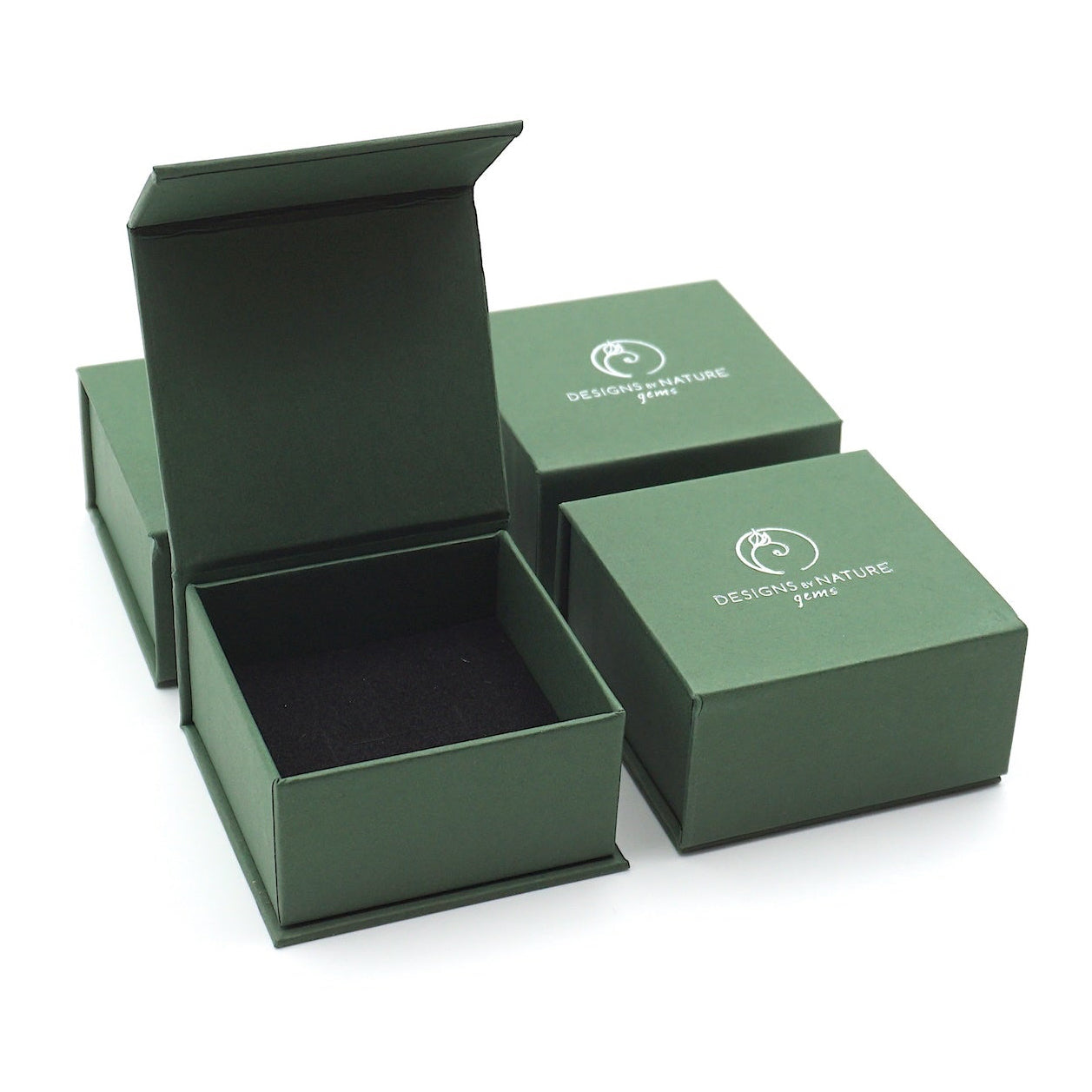 Designs by Nature Gems branded jewelry box — gift-ready packaging included with every raw ruby sterling silver stud earring purchase
