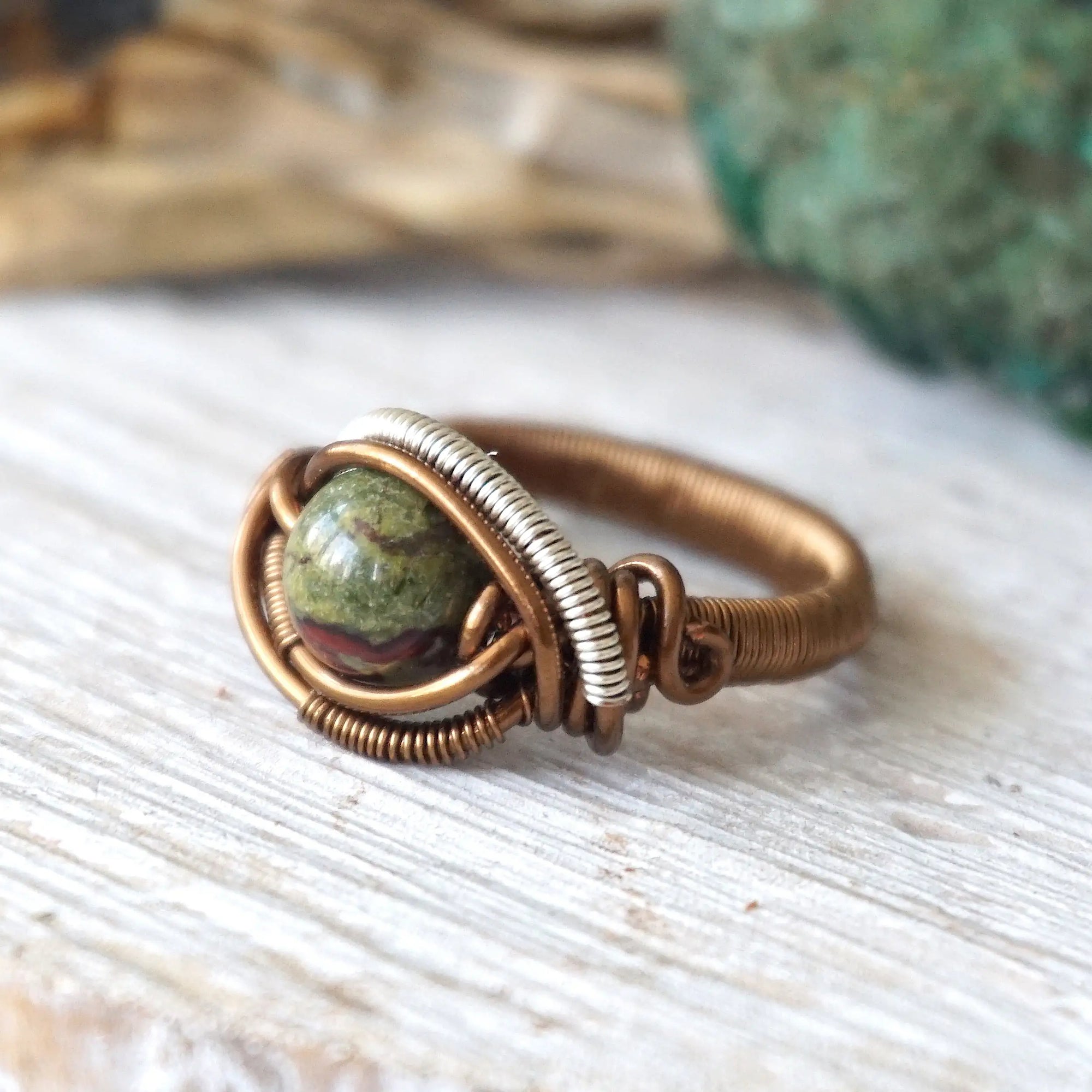 Dragon’s Blood Ring - Antique Bronze Wire Wrapped DesignsbyNatureGems
