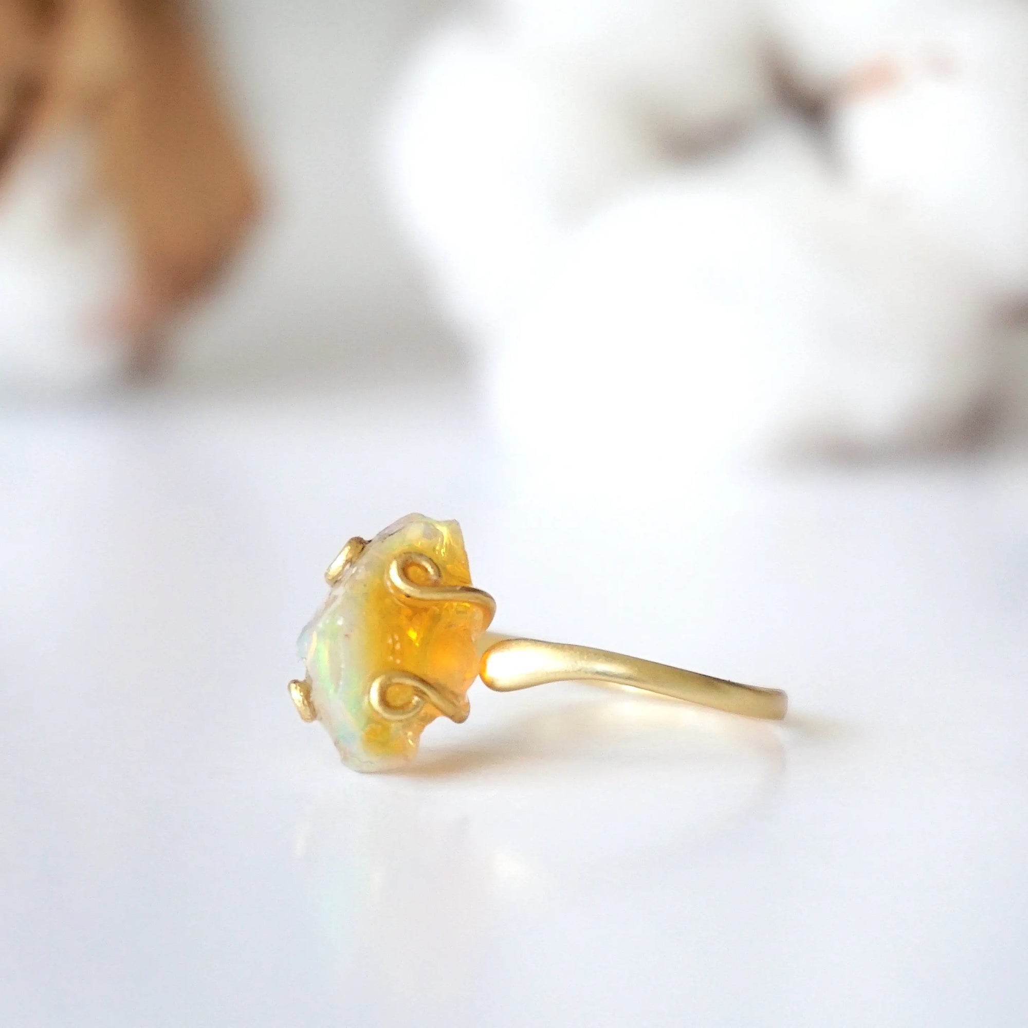 Fire Opal Adjustable Ring - 14k Gold Designs by Nature Gems