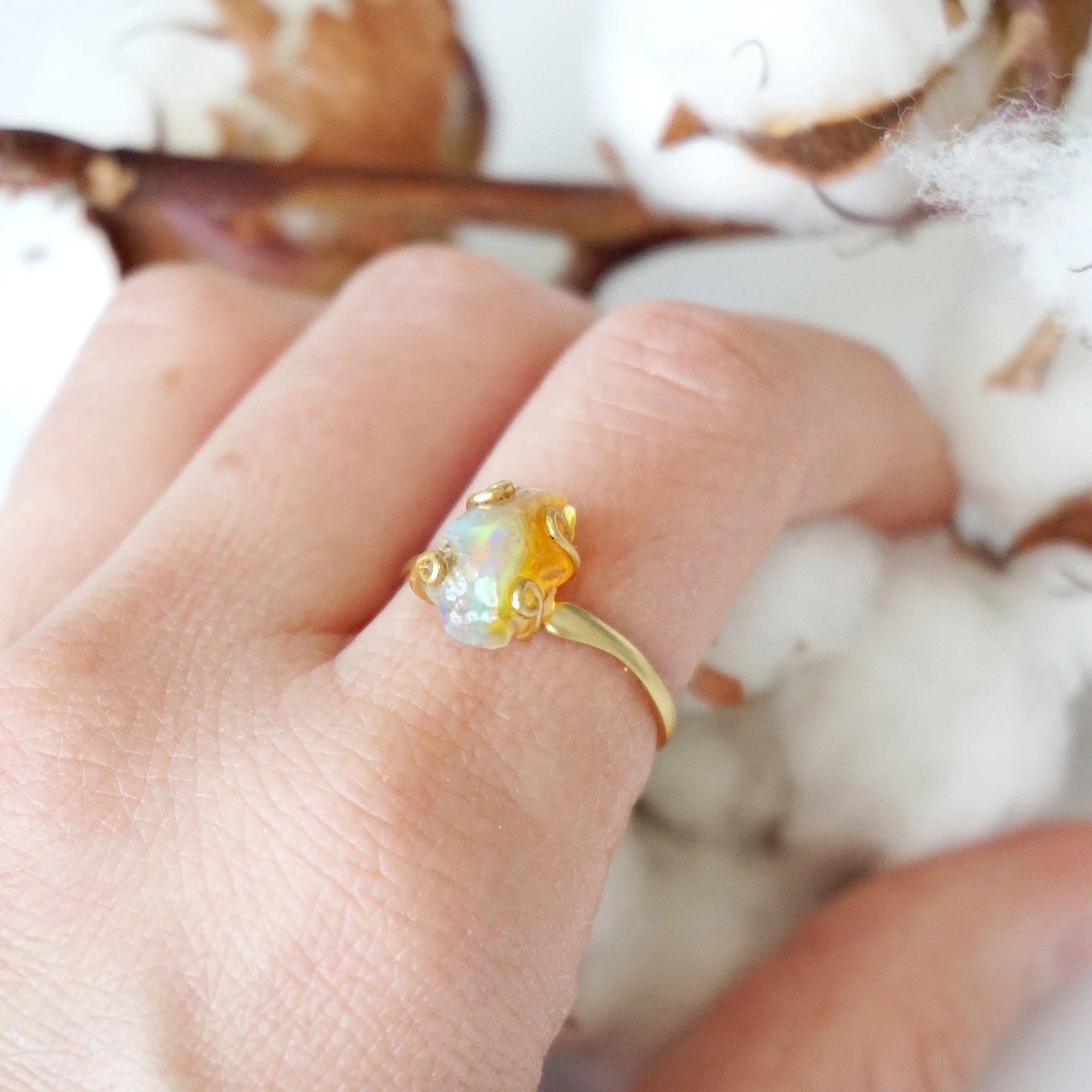 Fire Opal Adjustable Ring - 14k Gold Designs by Nature Gems