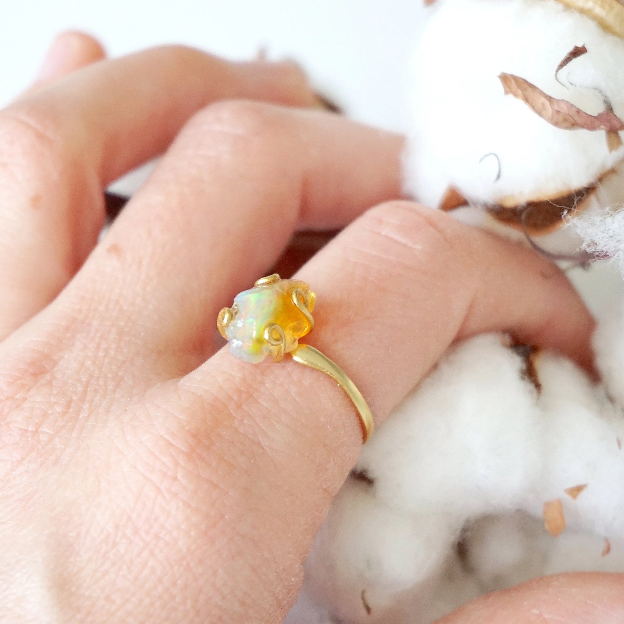 Fire Opal Adjustable Ring - 14k Gold Designs by Nature Gems