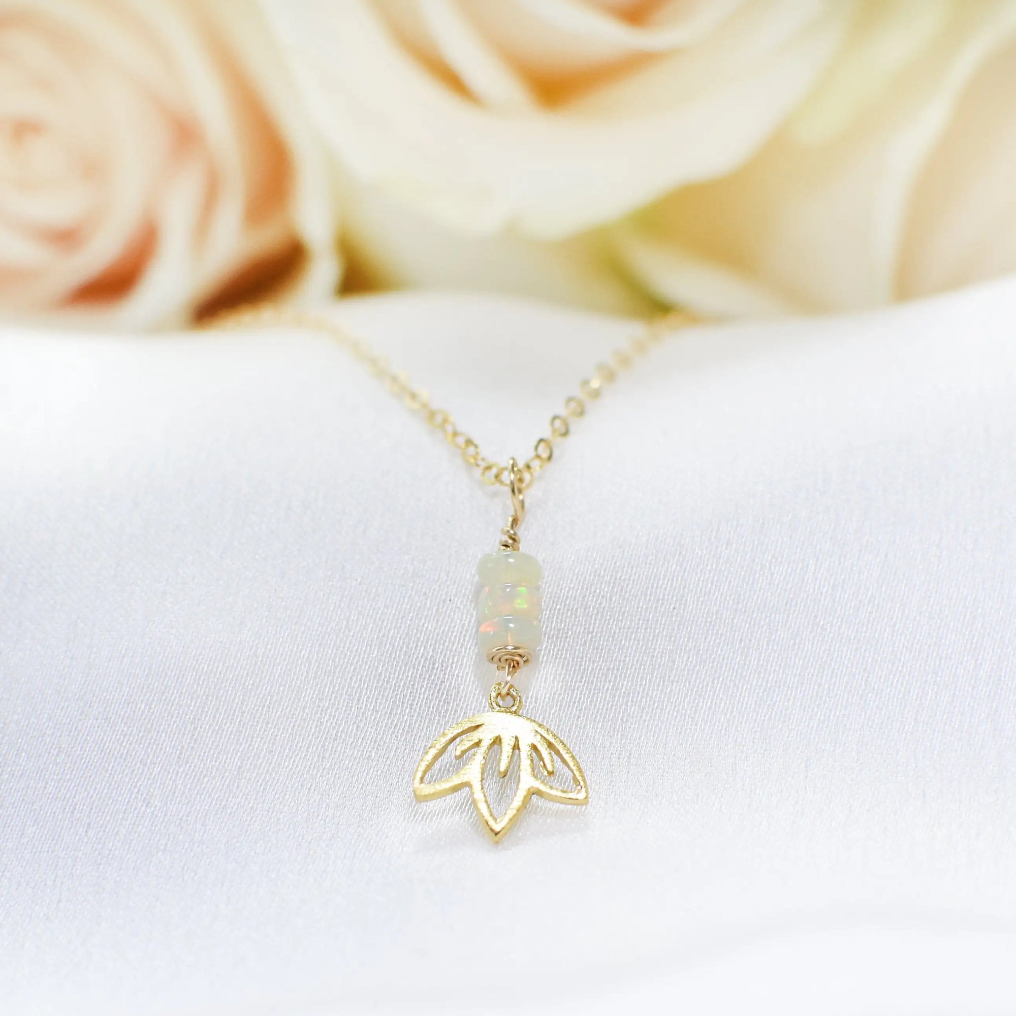 Fire Opal Gold Lotus Necklace Designs by Nature Gems