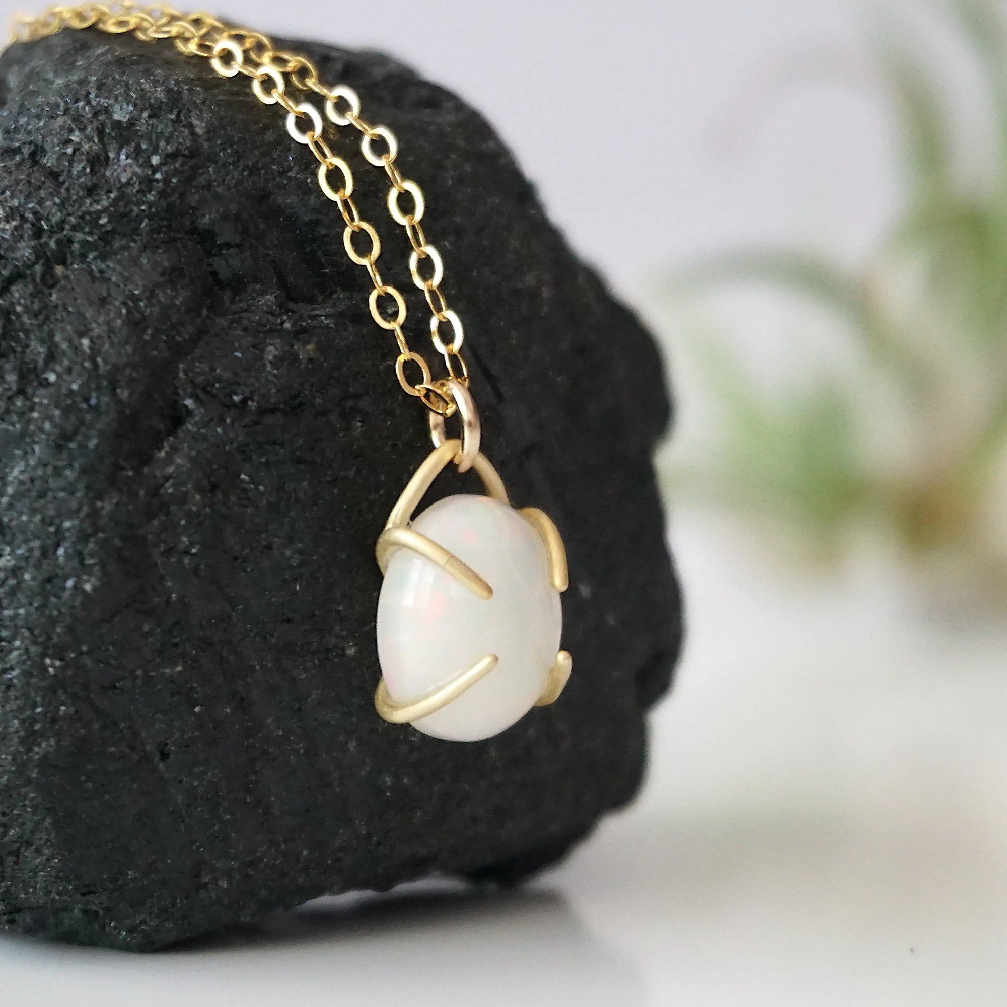 Fire Opal Gold Necklace- Huggie Charm Style Designs by Nature Gems