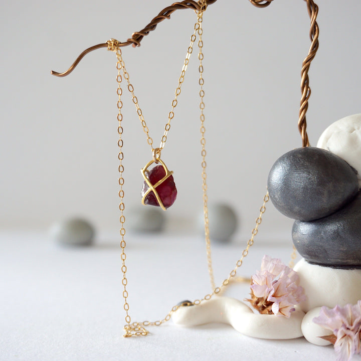 Garnet 14K Gold Filled Huggie Charm Necklace Designs by Nature Gems