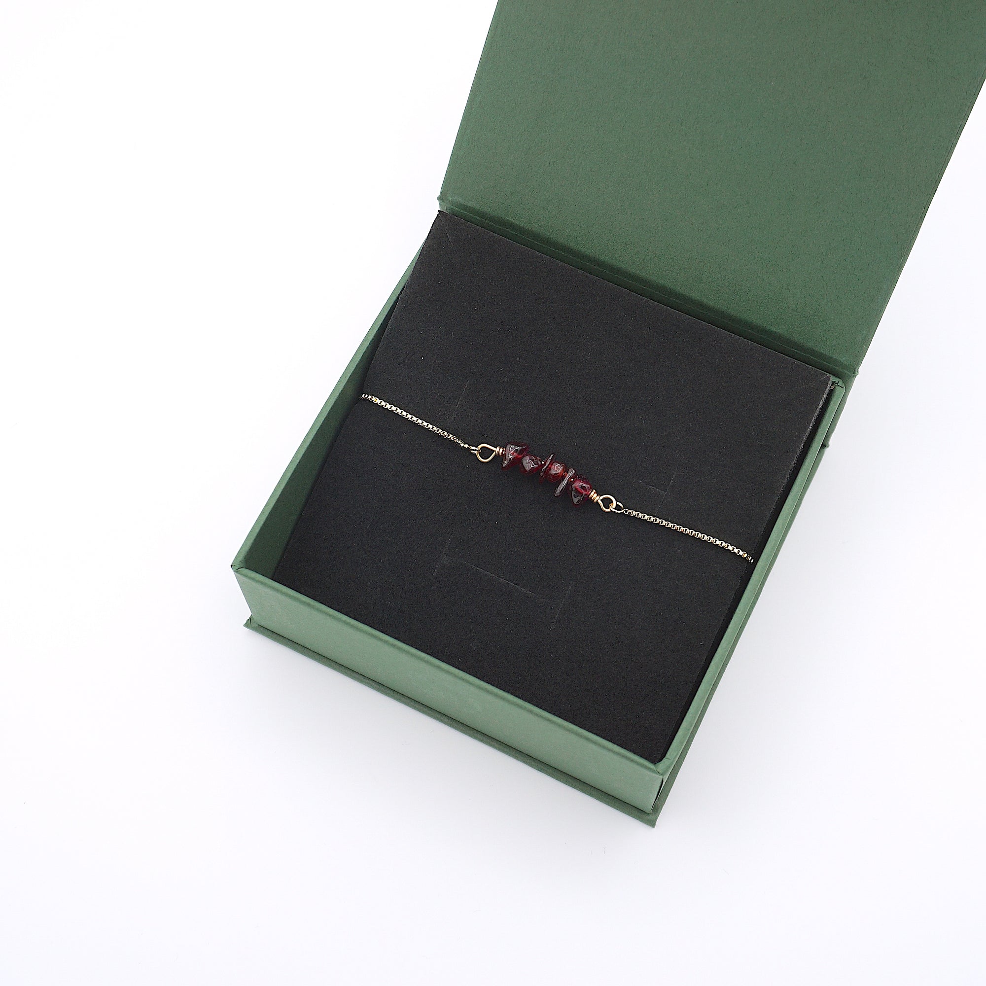 Natural garnet slider bracelet in elegant gift box ready for gifting - January birthstone jewelry by Designs by Nature Gems