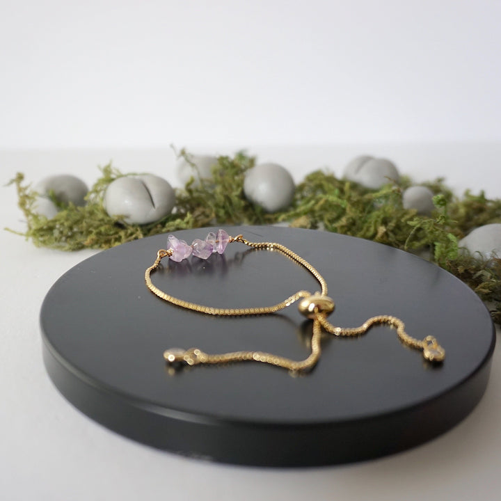Gold Plated Adjustable Amethyst Bar Crystal Bracelet Designs by Nature Gems
