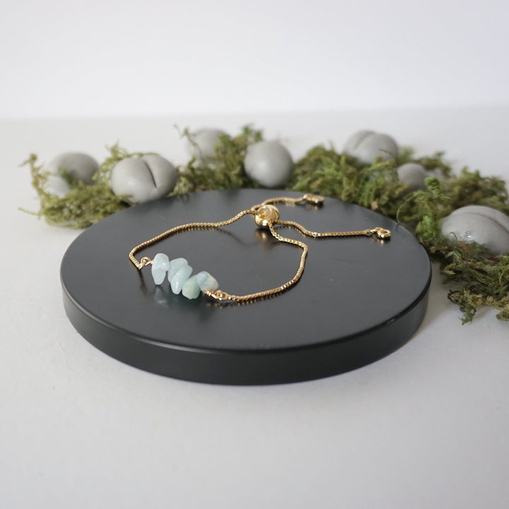 Gold Plated Adjustable Aquamarine Crystal Bar Bracelet Designs by Nature Gems