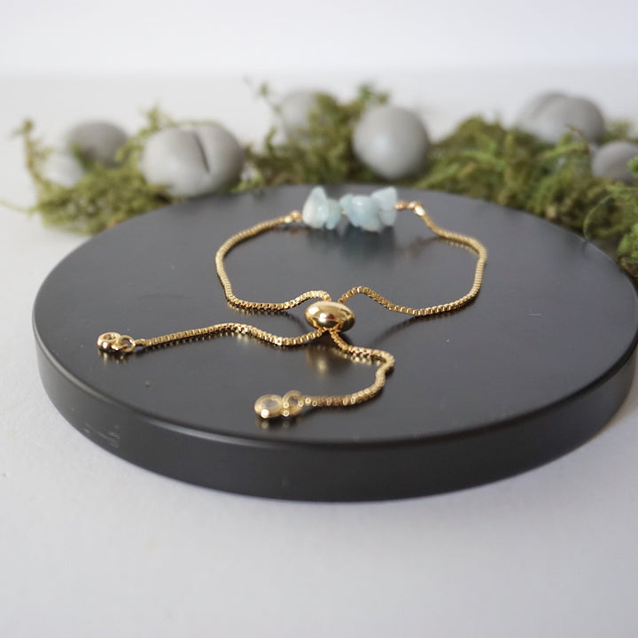 Gold Plated Adjustable Aquamarine Crystal Bar Bracelet Designs by Nature Gems