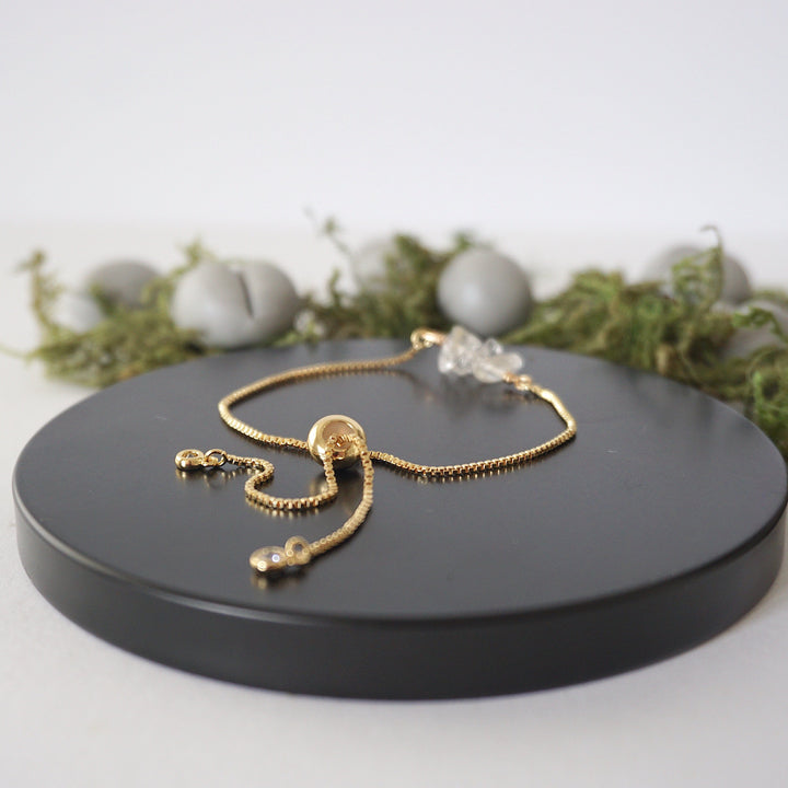 Gold Plated Adjustable Clear Quartz Crystal Bar Bracelet Designs by Nature Gems