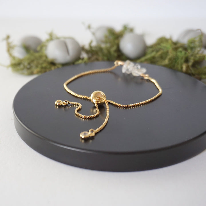 Gold Plated Adjustable Clear Quartz Crystal Bar Bracelet Designs by Nature Gems