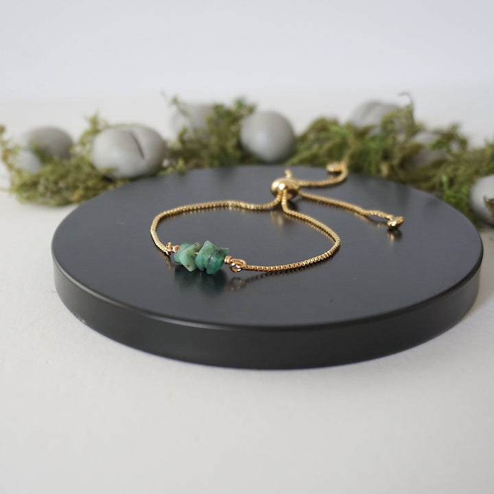 Gold Plated Adjustable Emerald Crystal Bar Bracelet Designs by Nature Gems