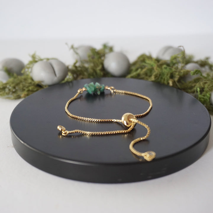 Gold Plated Adjustable Emerald Crystal Bar Bracelet Designs by Nature Gems