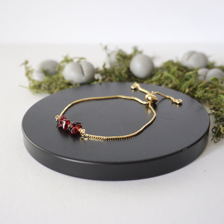 Gold Plated Adjustable Garnet Crystal Bar Bracelet Designs by Nature Gems