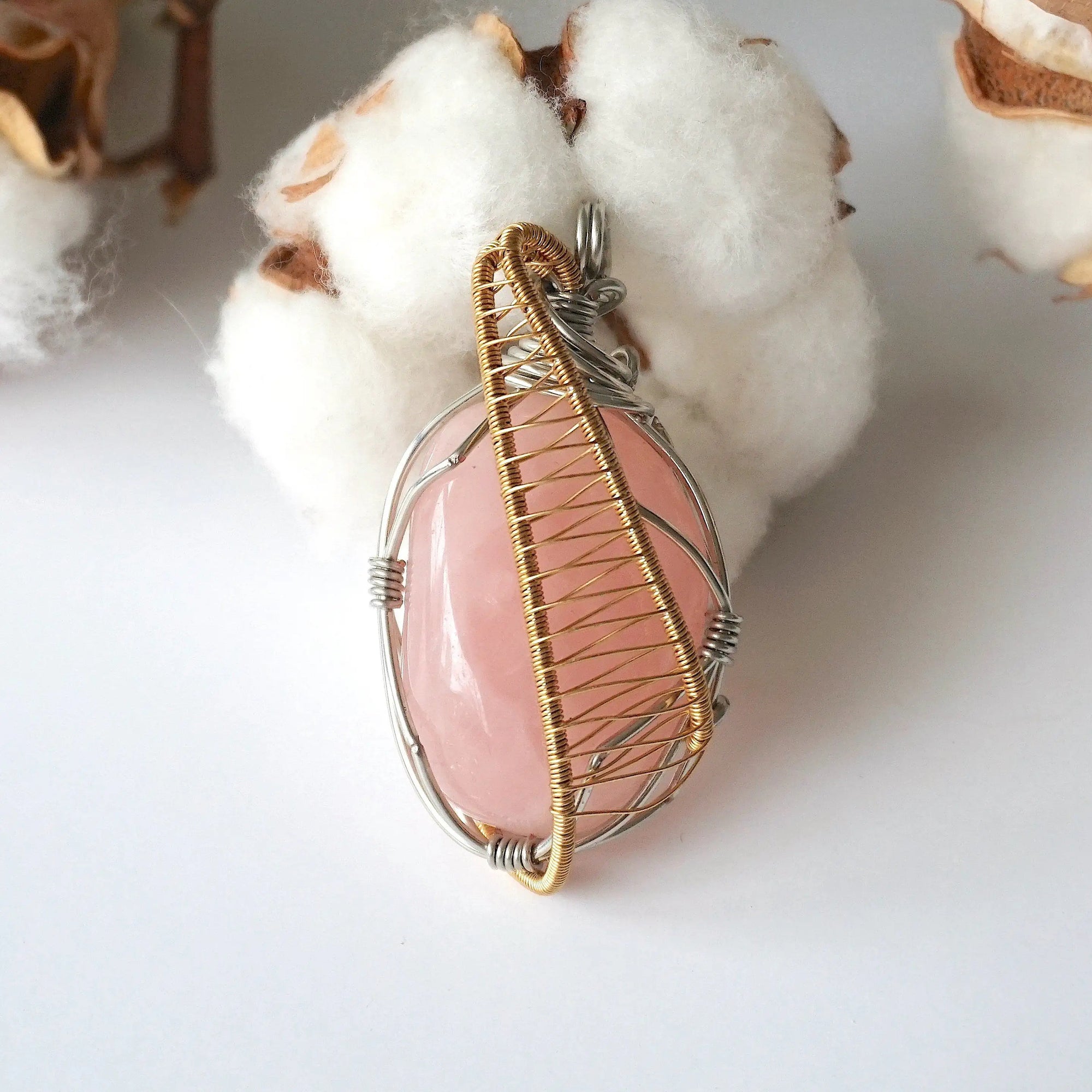 Gold Rose Quartz Crystal Necklace - White Gold/Gold Plated DesignsbyNatureGems