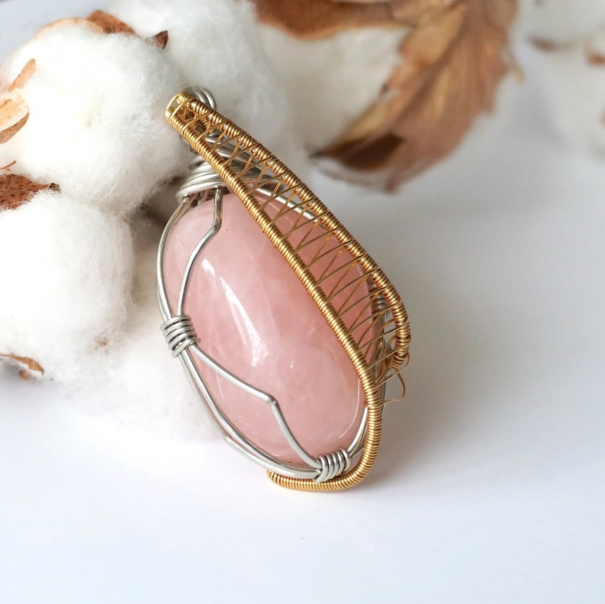 Gold Rose Quartz Crystal Necklace - White Gold/Gold Plated DesignsbyNatureGems
